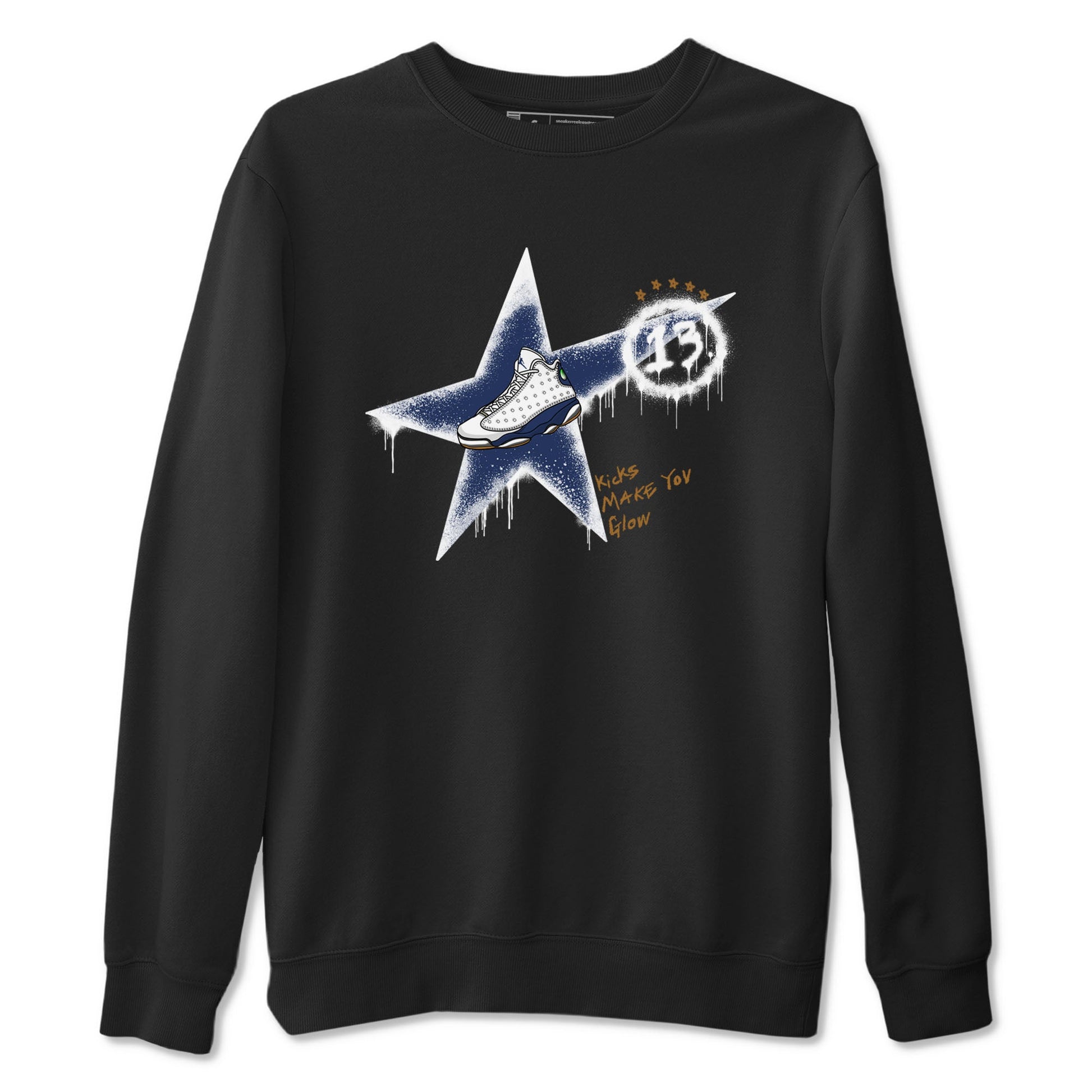 13s Midnight Navy shirts to match jordans Kicks Make You Glow sneaker match tees Air Jordan 13 Midnight Navy SNRT Sneaker Release Tees unisex cotton Black 2 crew neck shirts