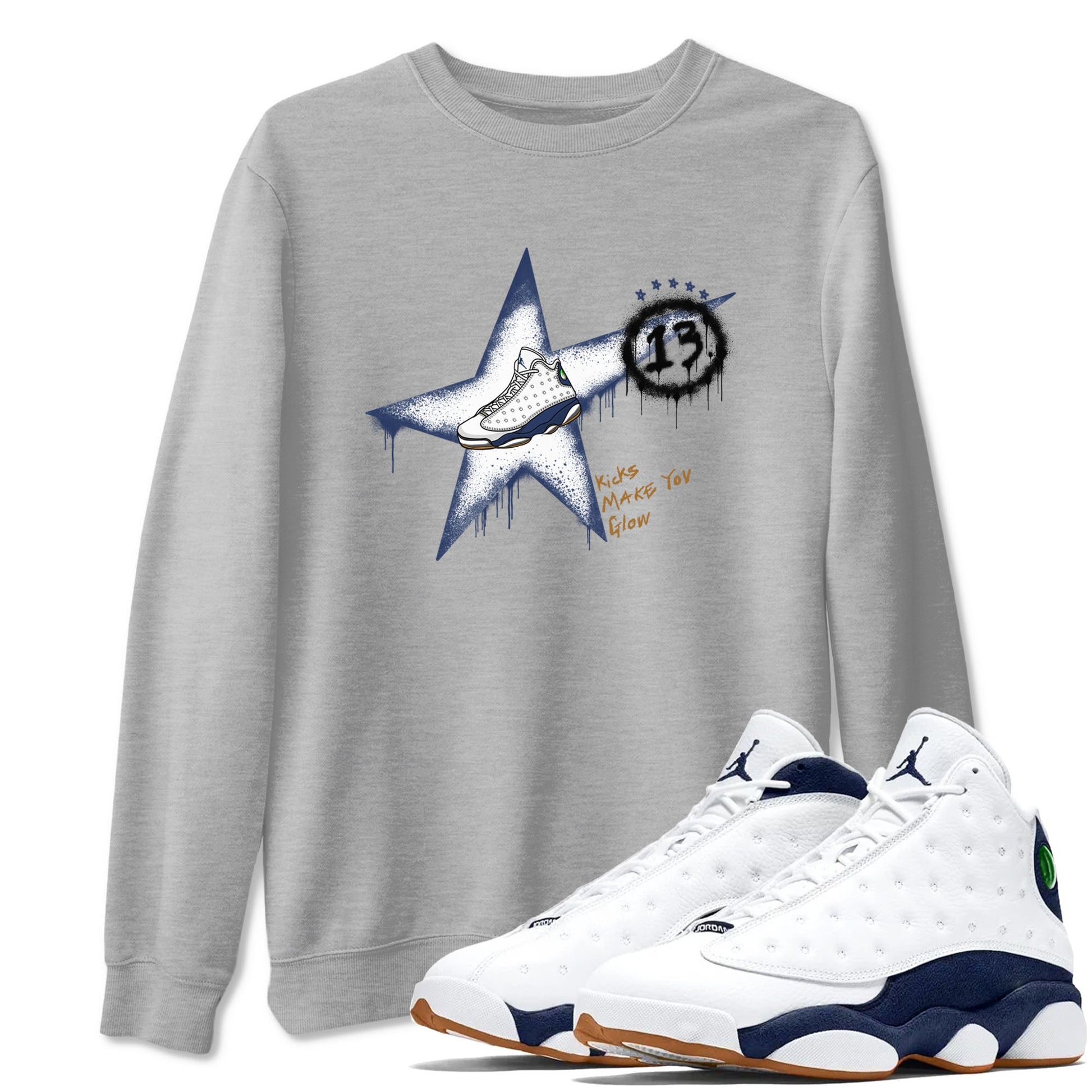 13s Midnight Navy shirts to match jordans Kicks Make You Glow sneaker match tees Air Jordan 13 Midnight Navy SNRT Sneaker Release Tees unisex cotton Heather Grey 1 crew neck shirts