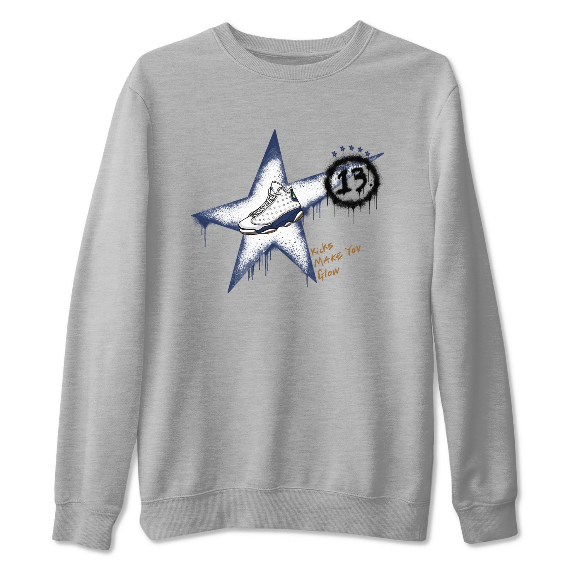 13s Midnight Navy shirts to match jordans Kicks Make You Glow sneaker match tees Air Jordan 13 Midnight Navy SNRT Sneaker Release Tees unisex cotton Heather Grey 2 crew neck shirts