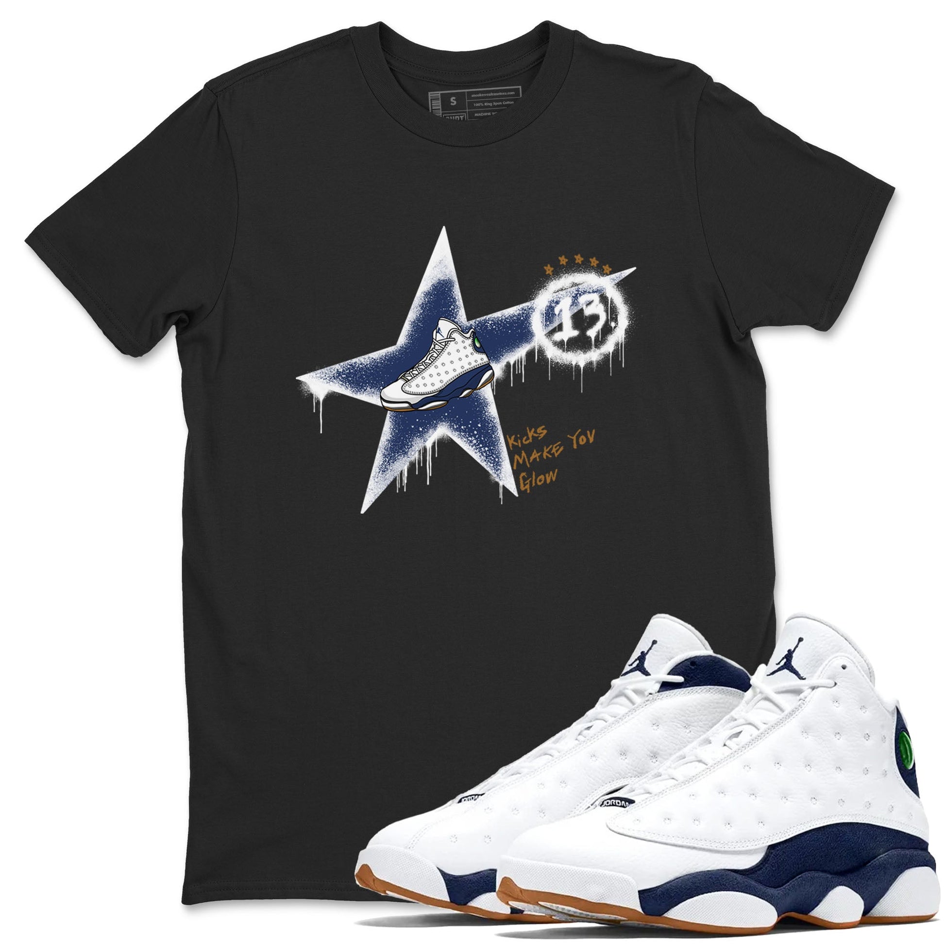 13s Midnight Navy shirts to match jordans Kicks Make You Glow sneaker match tees Air Jordan 13 Midnight Navy SNRT Sneaker Release Tees unisex cotton Black 1 crew neck shirts