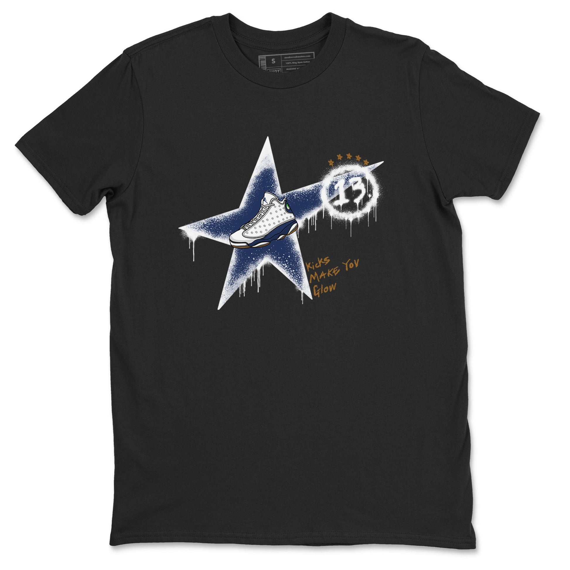 13s Midnight Navy shirts to match jordans Kicks Make You Glow sneaker match tees Air Jordan 13 Midnight Navy SNRT Sneaker Release Tees unisex cotton Black 2 crew neck shirts