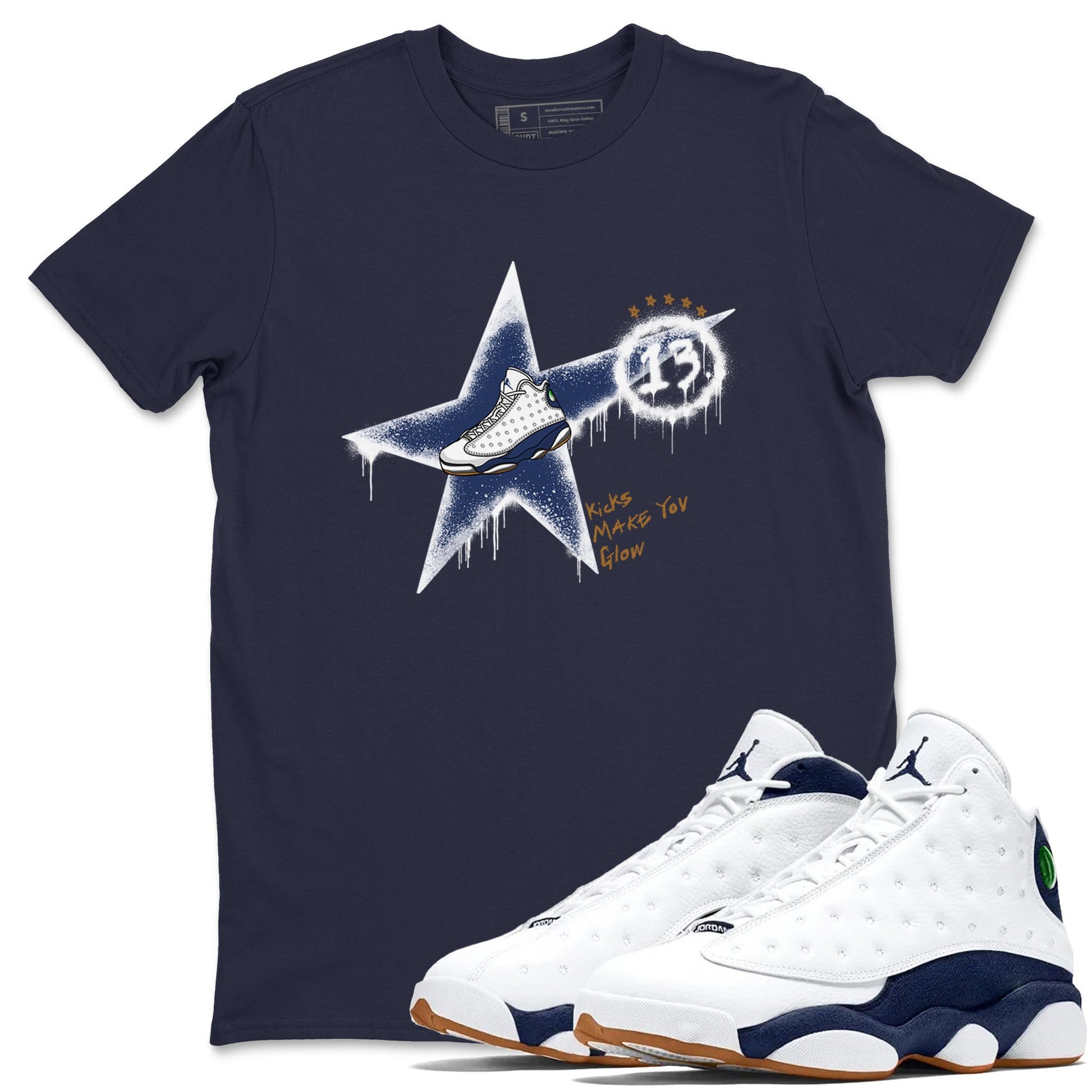 13s Midnight Navy shirts to match jordans Kicks Make You Glow sneaker match tees Air Jordan 13 Midnight Navy SNRT Sneaker Release Tees unisex cotton Navy 1 crew neck shirts