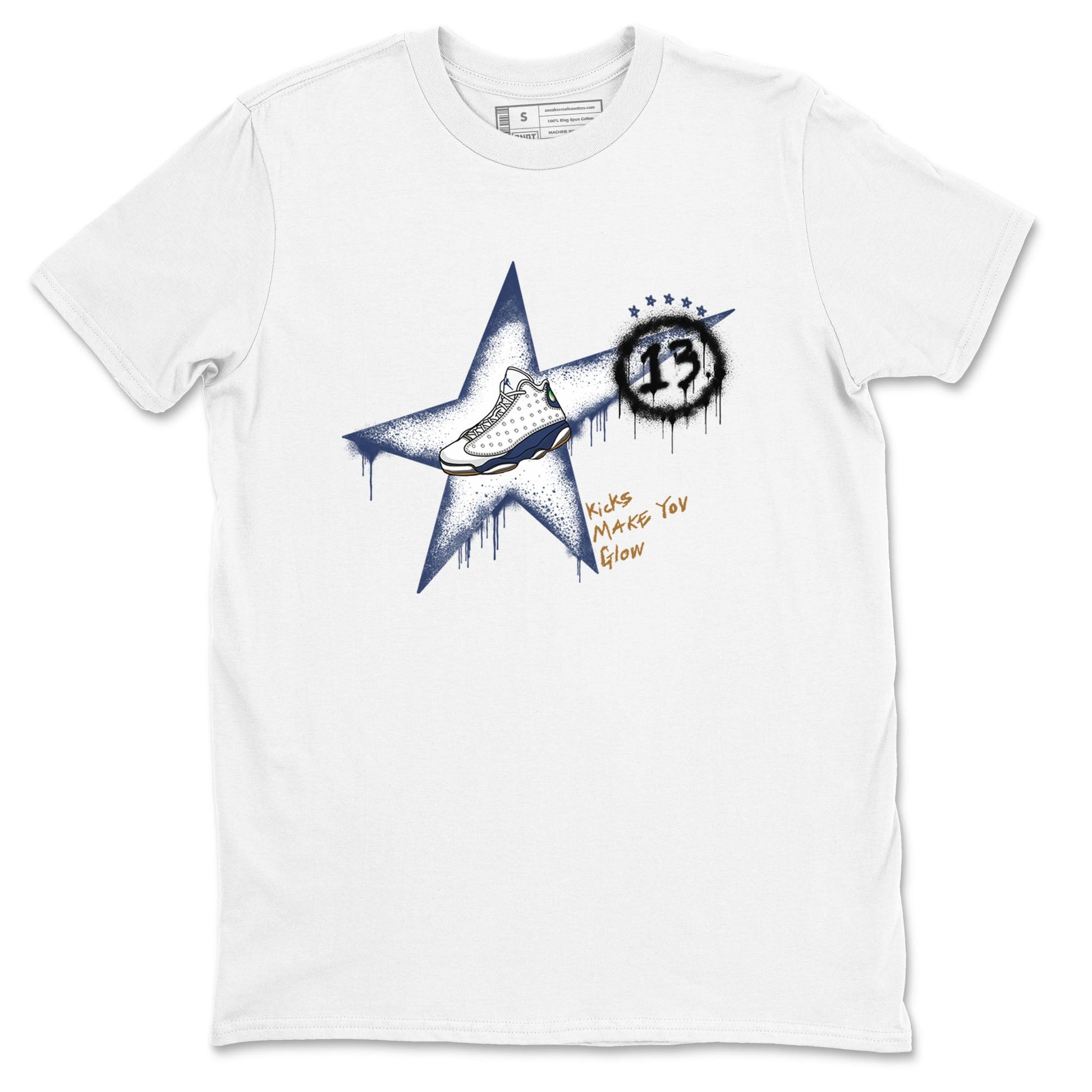 13s Midnight Navy shirts to match jordans Kicks Make You Glow sneaker match tees Air Jordan 13 Midnight Navy SNRT Sneaker Release Tees unisex cotton White 2 crew neck shirts