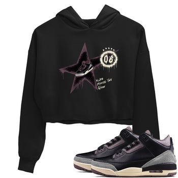 AJ3 A Ma Maniere x Black shirts to match jordans Kicks Make You Glow sneaker match tees A Ma Maniere x Air Jordan 3 “Black” SNRT Sneaker Tees streetwear brand Black 1 crop tee