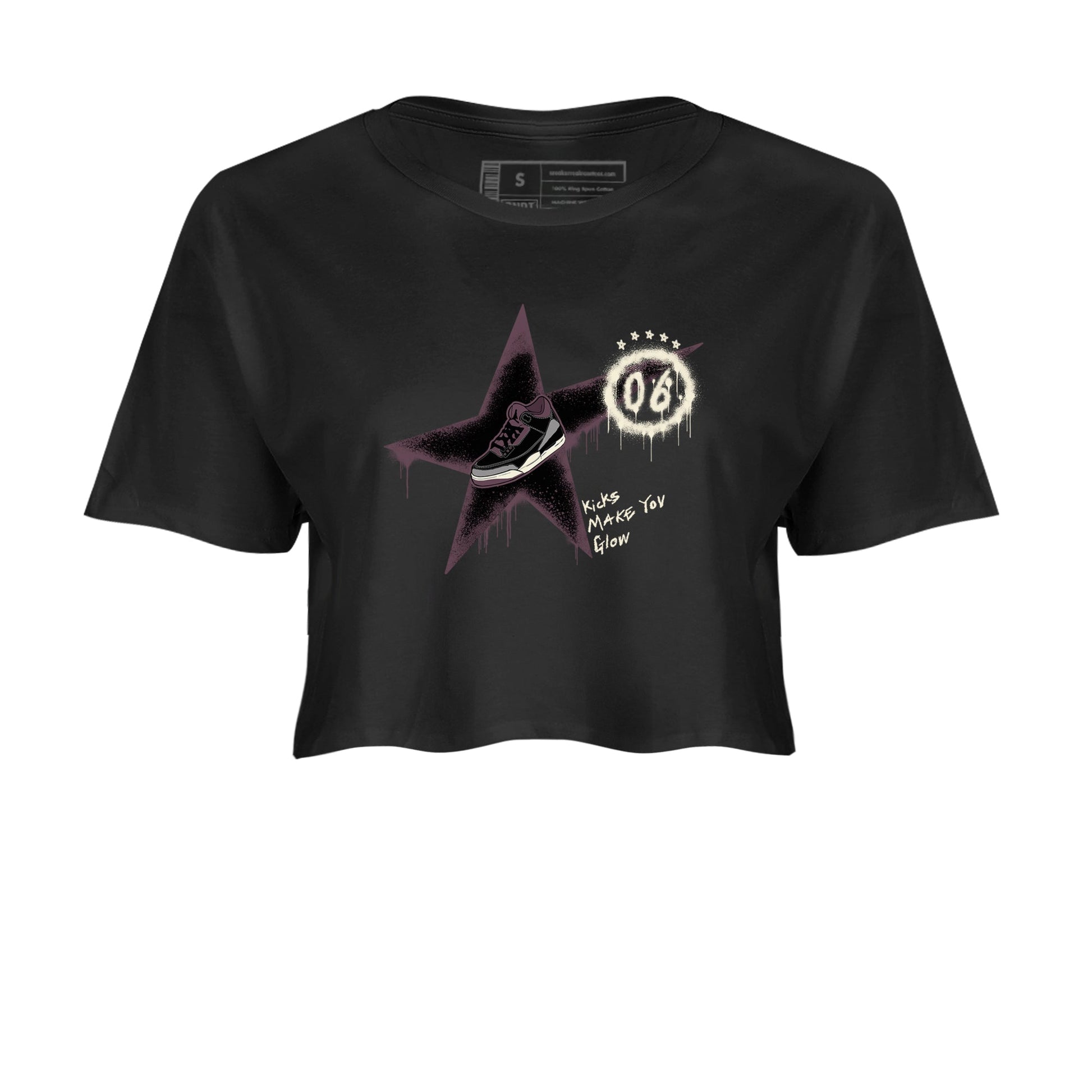 AJ3 A Ma Maniere x Black shirts to match jordans Kicks Make You Glow sneaker match tees A Ma Maniere x Air Jordan 3 “Black” SNRT Sneaker Tees streetwear brand Black 2 crop tee