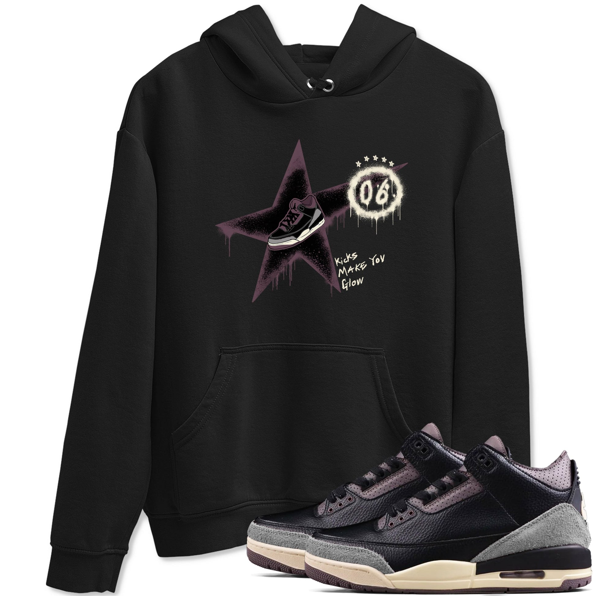 AJ3 A Ma Maniere x Black shirts to match jordans Kicks Make You Glow sneaker match tees A Ma Maniere x Air Jordan 3 “Black” SNRT Sneaker Tees streetwear brand Black 1 unisex cotton tee