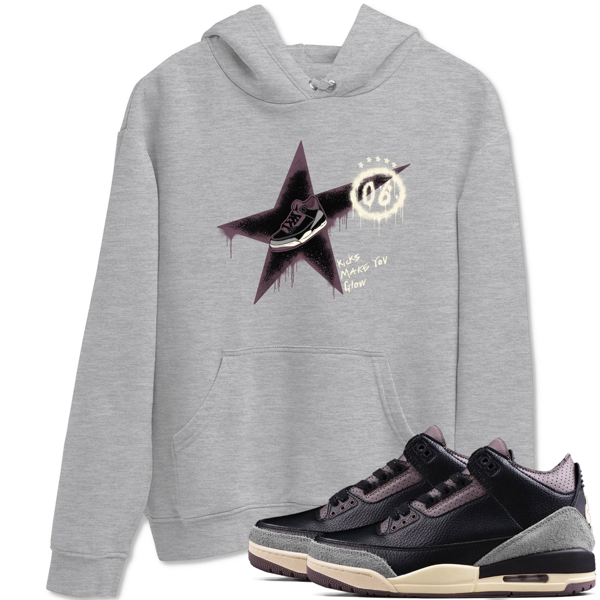 AJ3 A Ma Maniere x Black shirts to match jordans Kicks Make You Glow sneaker match tees A Ma Maniere x Air Jordan 3 “Black” SNRT Sneaker Tees streetwear brand Heather Grey 1 unisex cotton tee