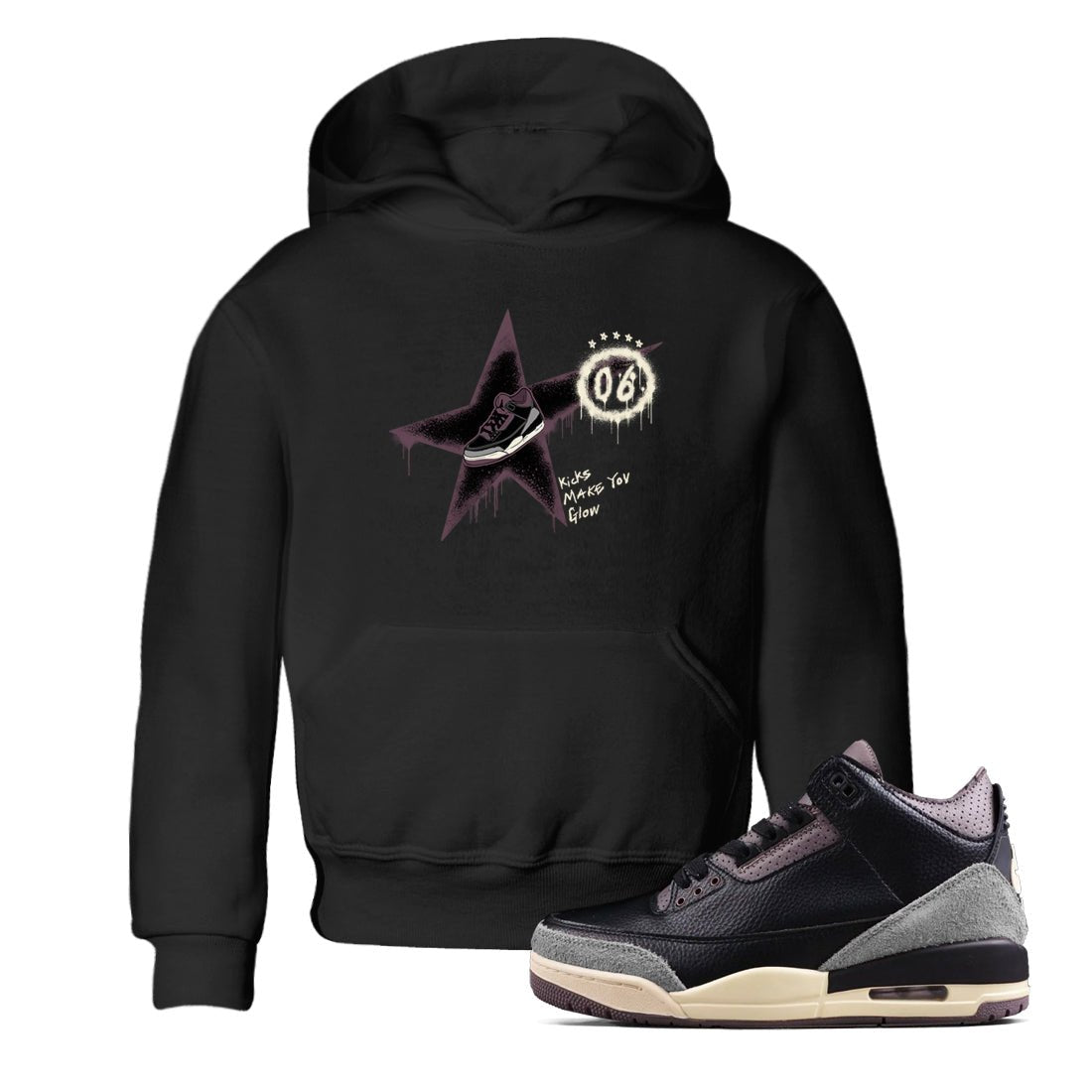AJ3 A Ma Maniere x Black shirts to match jordans Kicks Make You Glow sneaker match tees A Ma Maniere x Air Jordan 3 “Black” SNRT Sneaker Tees streetwear brand Baby and Youth Black 1 cotton tee