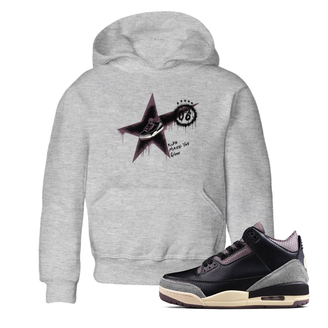 AJ3 A Ma Maniere x Black shirts to match jordans Kicks Make You Glow sneaker match tees A Ma Maniere x Air Jordan 3 “Black” SNRT Sneaker Tees streetwear brand Baby and Youth Heather Grey 1 cotton tee