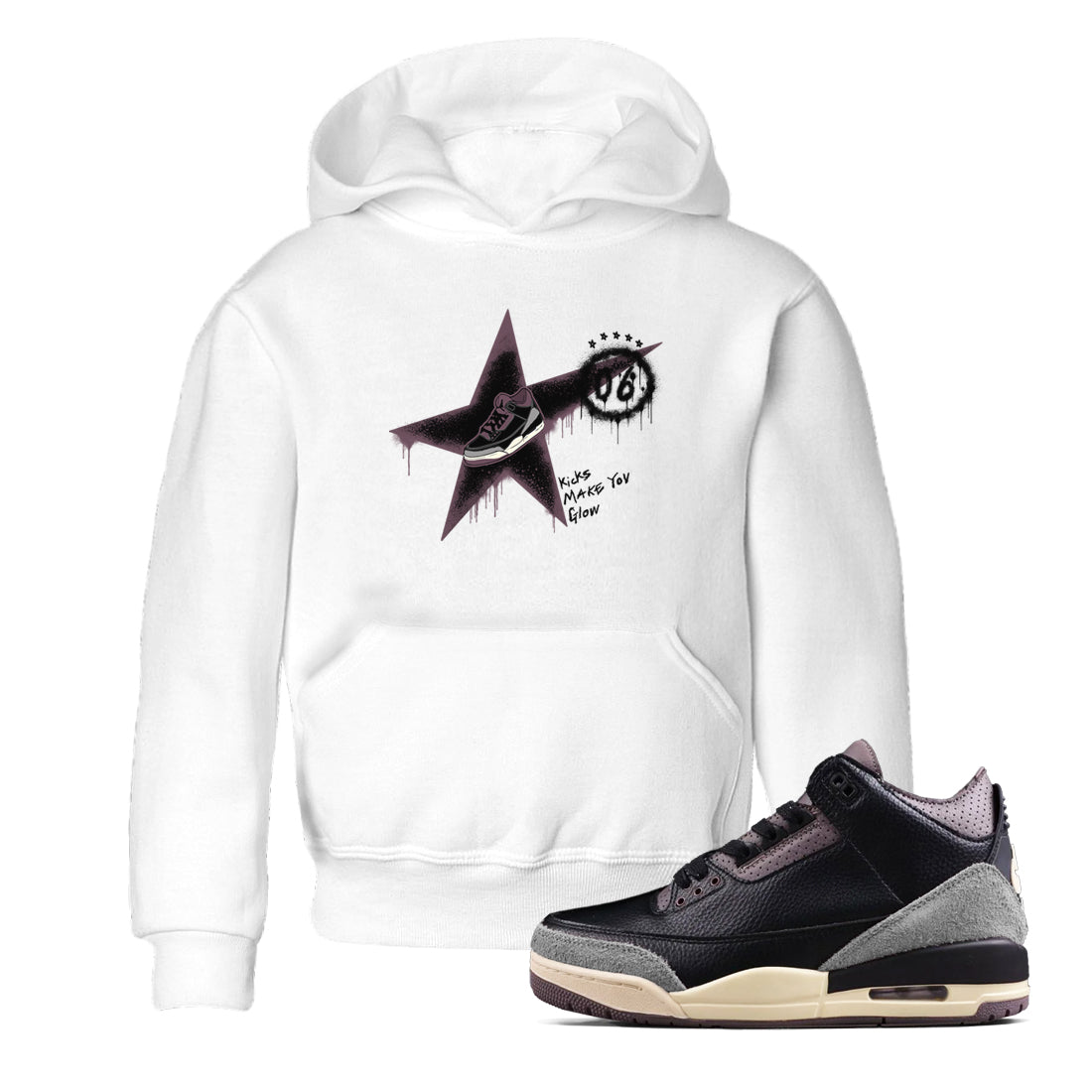 AJ3 A Ma Maniere x Black shirts to match jordans Kicks Make You Glow sneaker match tees A Ma Maniere x Air Jordan 3 “Black” SNRT Sneaker Tees streetwear brand Baby and Youth White 1 cotton tee