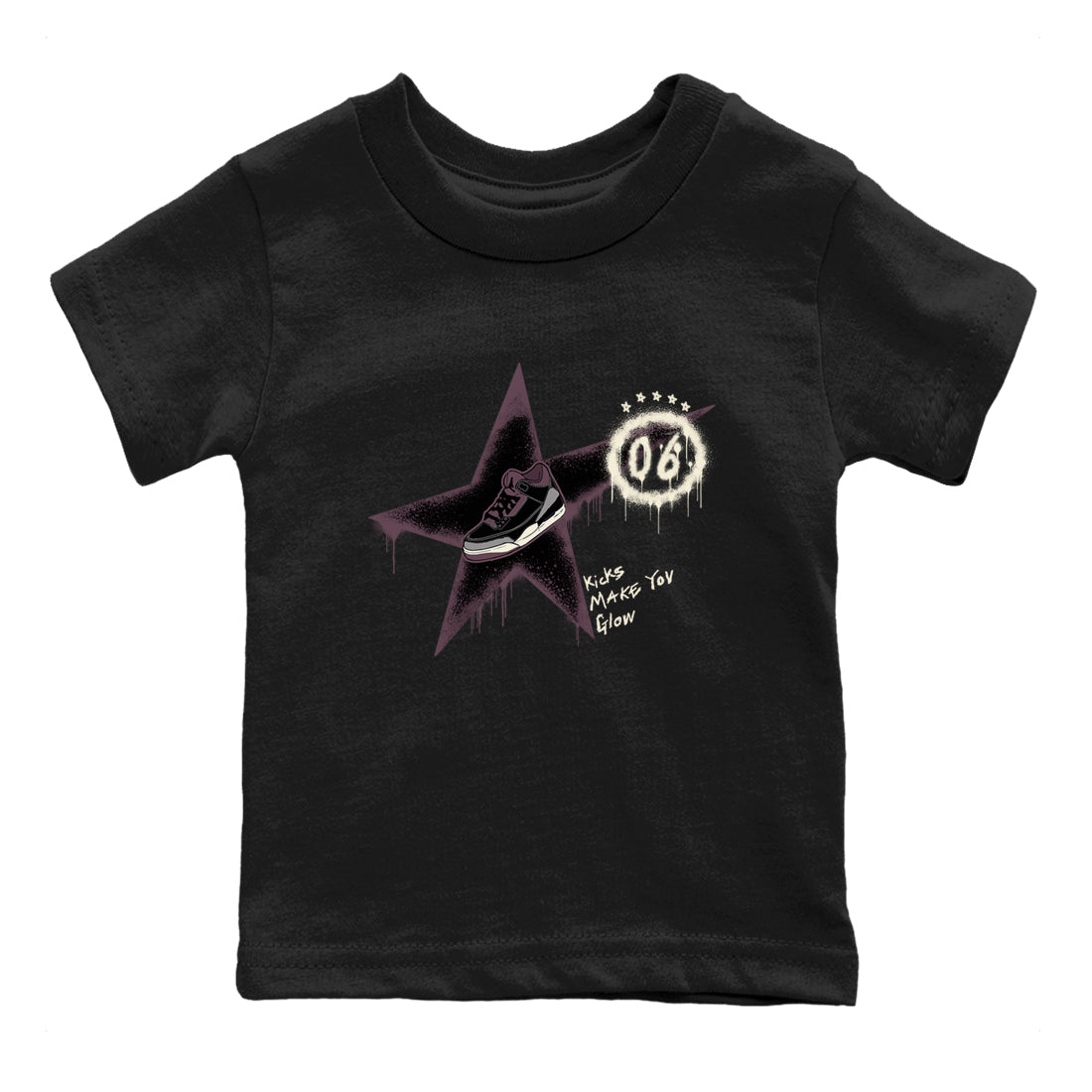 AJ3 A Ma Maniere x Black shirts to match jordans Kicks Make You Glow sneaker match tees A Ma Maniere x Air Jordan 3 “Black” SNRT Sneaker Tees streetwear brand Baby and Youth Black 2 cotton tee
