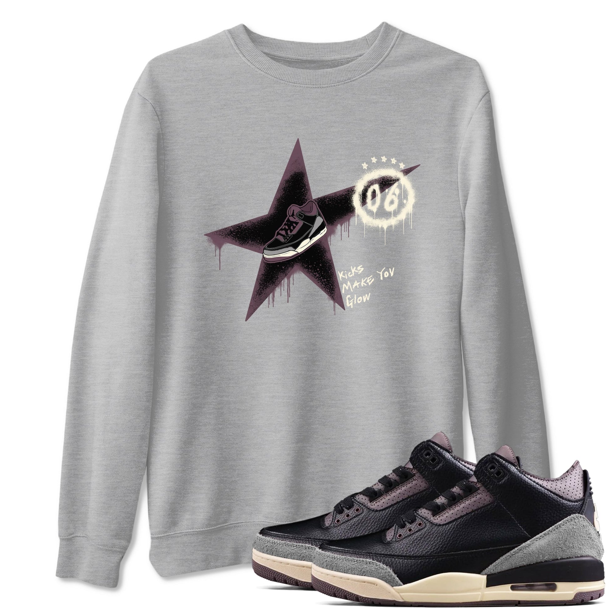 AJ3 A Ma Maniere x Black shirts to match jordans Kicks Make You Glow sneaker match tees A Ma Maniere x Air Jordan 3 “Black” SNRT Sneaker Tees streetwear brand Heather Grey 1 unisex cotton tee