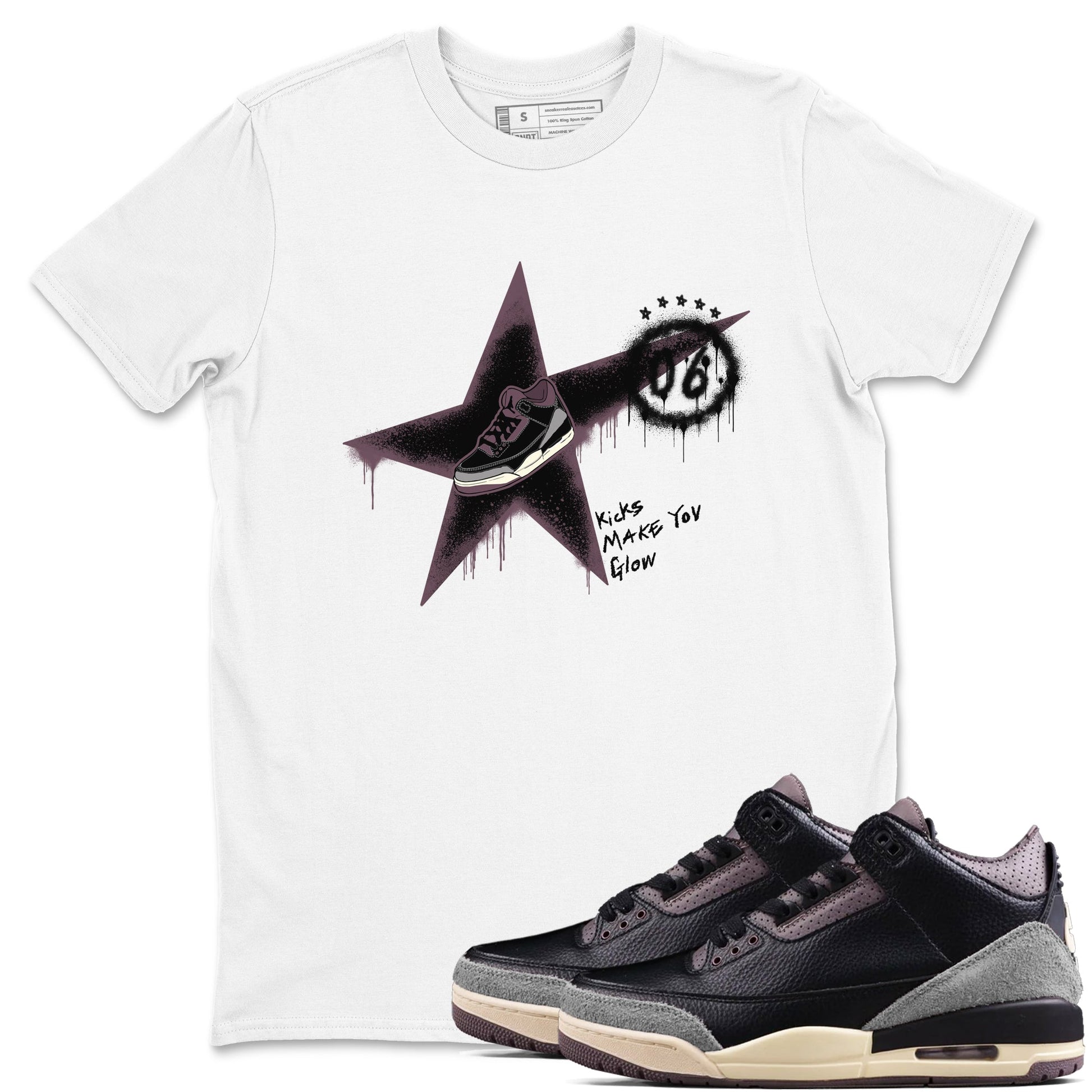 AJ3 A Ma Maniere x Black shirts to match jordans Kicks Make You Glow sneaker match tees A Ma Maniere x Air Jordan 3 “Black” SNRT Sneaker Tees streetwear brand White 1 unisex cotton tee