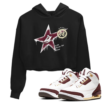 3s A Ma Maniere x Burgundy Crush shirts to match jordans Kicks Make You Glow sneaker match teesA Ma Maniére x Air Jordan 3 "Burgundy Crush" SNRT Sneaker Tees streetwear brand Black 1 crop tee
