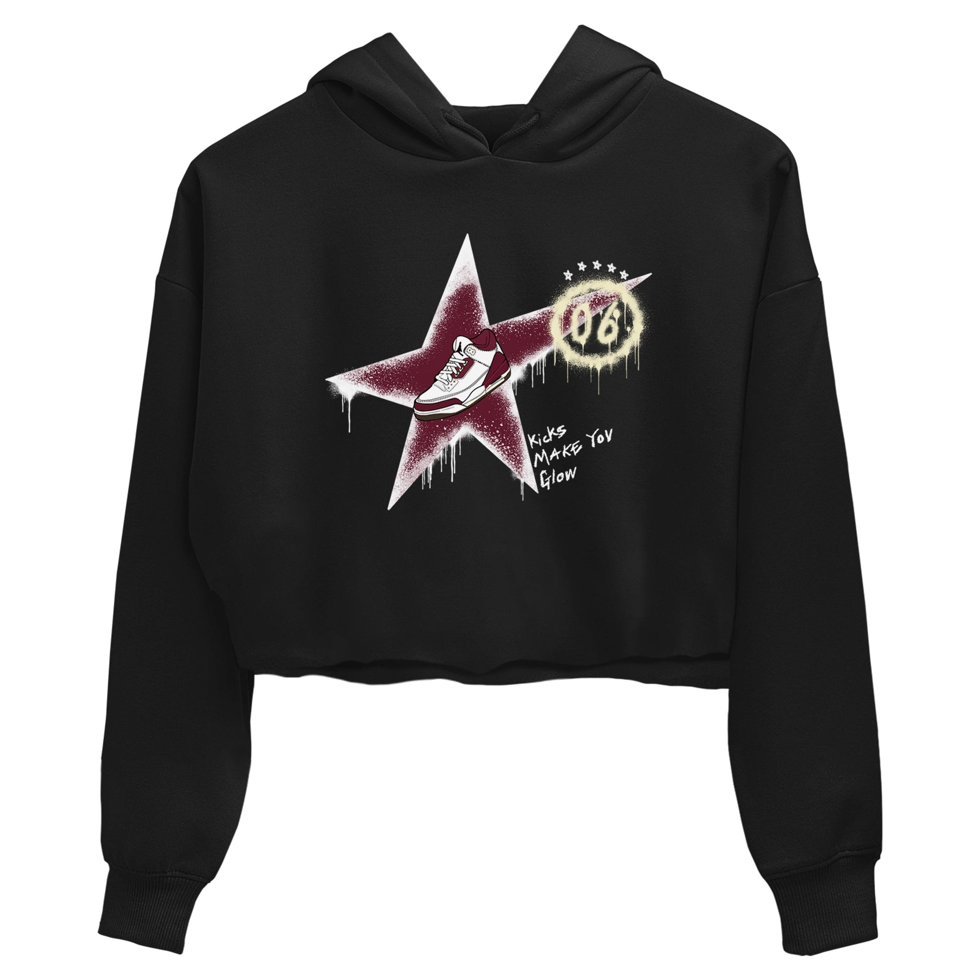 3s A Ma Maniere x Burgundy Crush shirts to match jordans Kicks Make You Glow sneaker match teesA Ma Maniére x Air Jordan 3 "Burgundy Crush" SNRT Sneaker Tees streetwear brand Black 2 crop tee