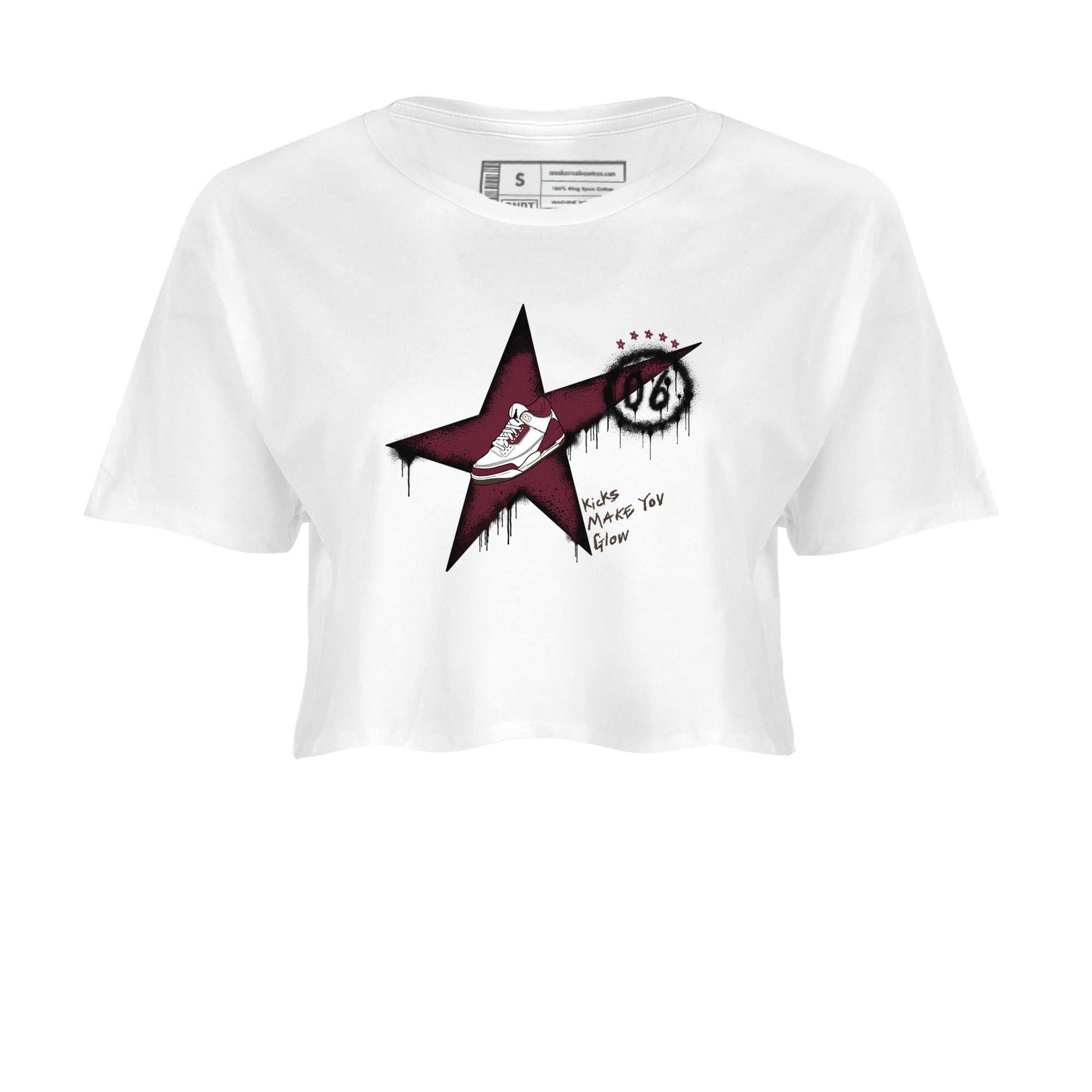 3s A Ma Maniere x Burgundy Crush shirts to match jordans Kicks Make You Glow sneaker match teesA Ma Maniére x Air Jordan 3 "Burgundy Crush" SNRT Sneaker Tees streetwear brand White 2 crop tee