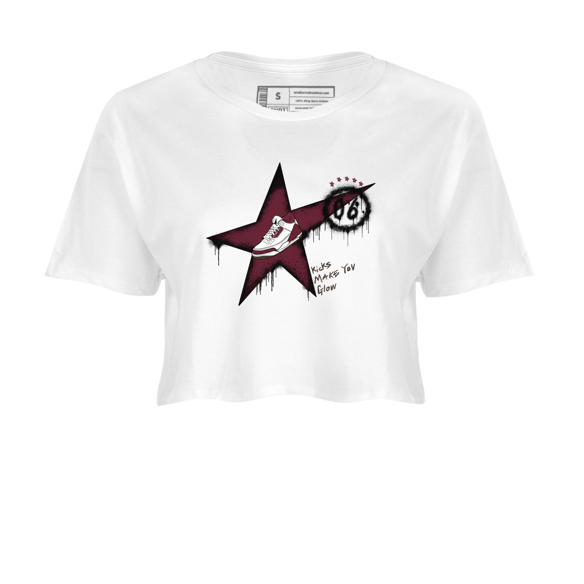 3s A Ma Maniere x Burgundy Crush shirts to match jordans Kicks Make You Glow sneaker match teesA Ma Maniére x Air Jordan 3 "Burgundy Crush" SNRT Sneaker Tees streetwear brand White 2 crop tee