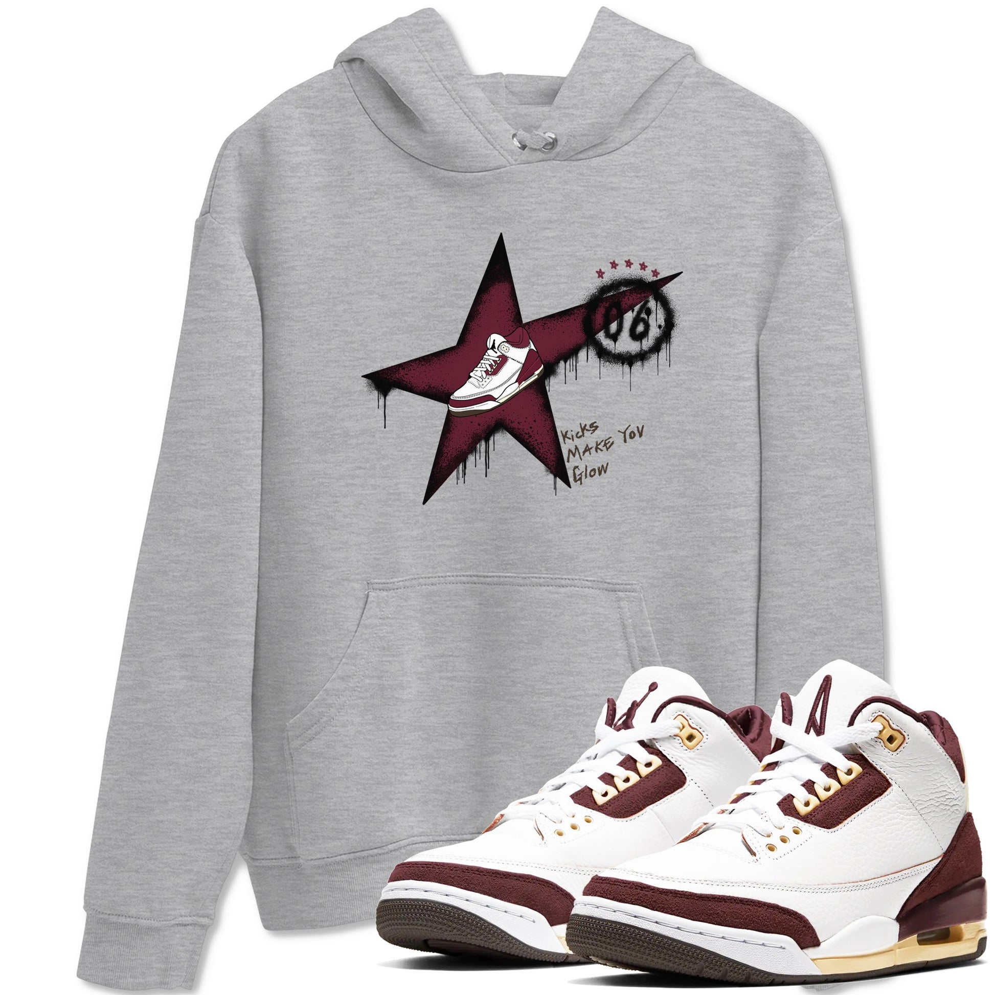 3s A Ma Maniere x Burgundy Crush shirts to match jordans Kicks Make You Glow sneaker match teesA Ma Maniére x Air Jordan 3 "Burgundy Crush" SNRT Sneaker Tees streetwear brand Heather Grey 1 unisex cotton tee