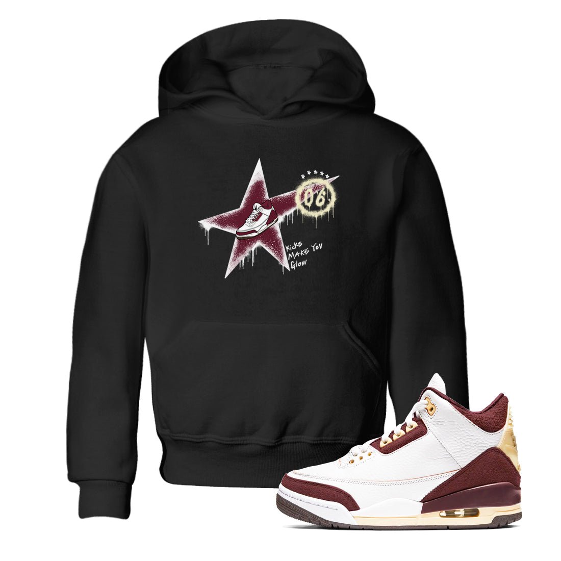 3s A Ma Maniere x Burgundy Crush shirts to match jordans Kicks Make You Glow sneaker match teesA Ma Maniére x Air Jordan 3 "Burgundy Crush" SNRT Sneaker Tees streetwear brand Baby and Youth Black 1 cotton tee