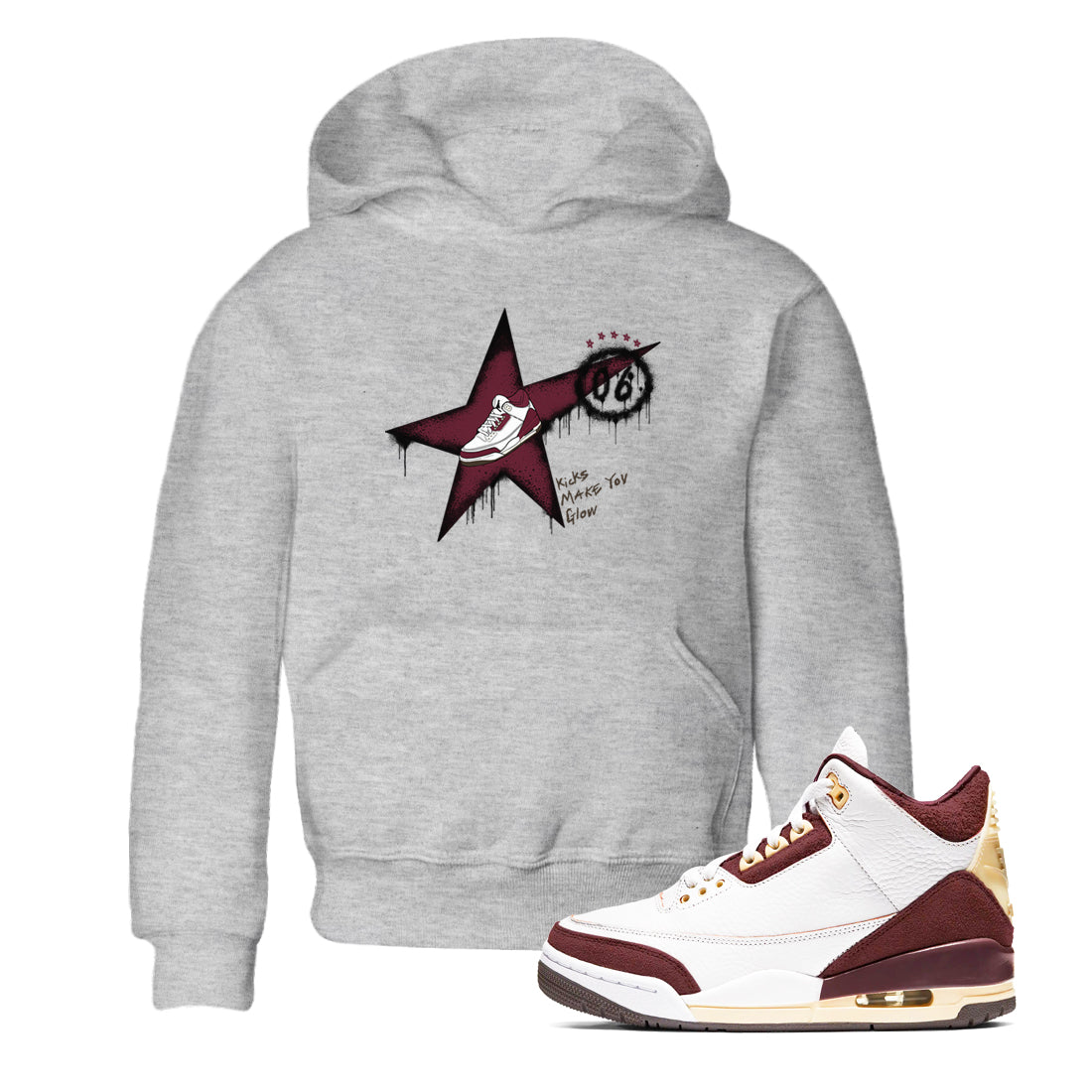 3s A Ma Maniere x Burgundy Crush shirts to match jordans Kicks Make You Glow sneaker match teesA Ma Maniére x Air Jordan 3 "Burgundy Crush" SNRT Sneaker Tees streetwear brand Baby and Youth Heather Grey 1 cotton tee