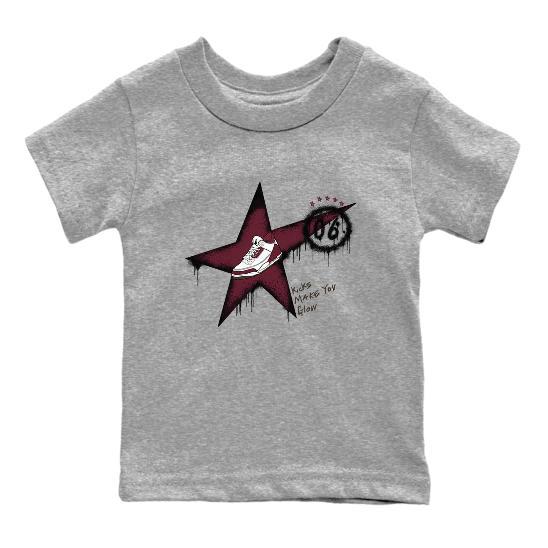 3s A Ma Maniere x Burgundy Crush shirts to match jordans Kicks Make You Glow sneaker match teesA Ma Maniére x Air Jordan 3 "Burgundy Crush" SNRT Sneaker Tees streetwear brand Baby and Youth Heather Grey 2 cotton tee