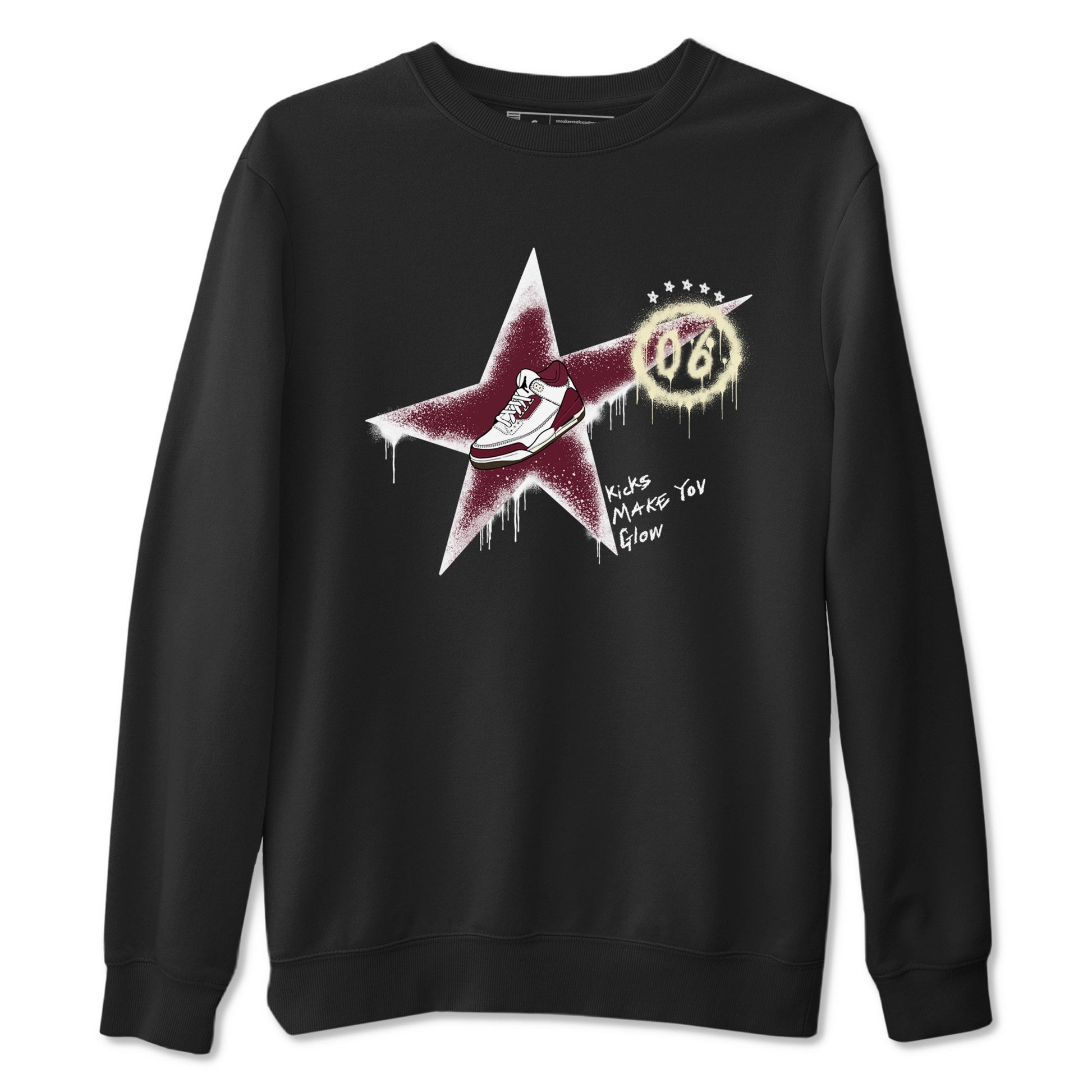 3s A Ma Maniere x Burgundy Crush shirts to match jordans Kicks Make You Glow sneaker match teesA Ma Maniére x Air Jordan 3 "Burgundy Crush" SNRT Sneaker Tees streetwear brand Black 2 unisex cotton tee