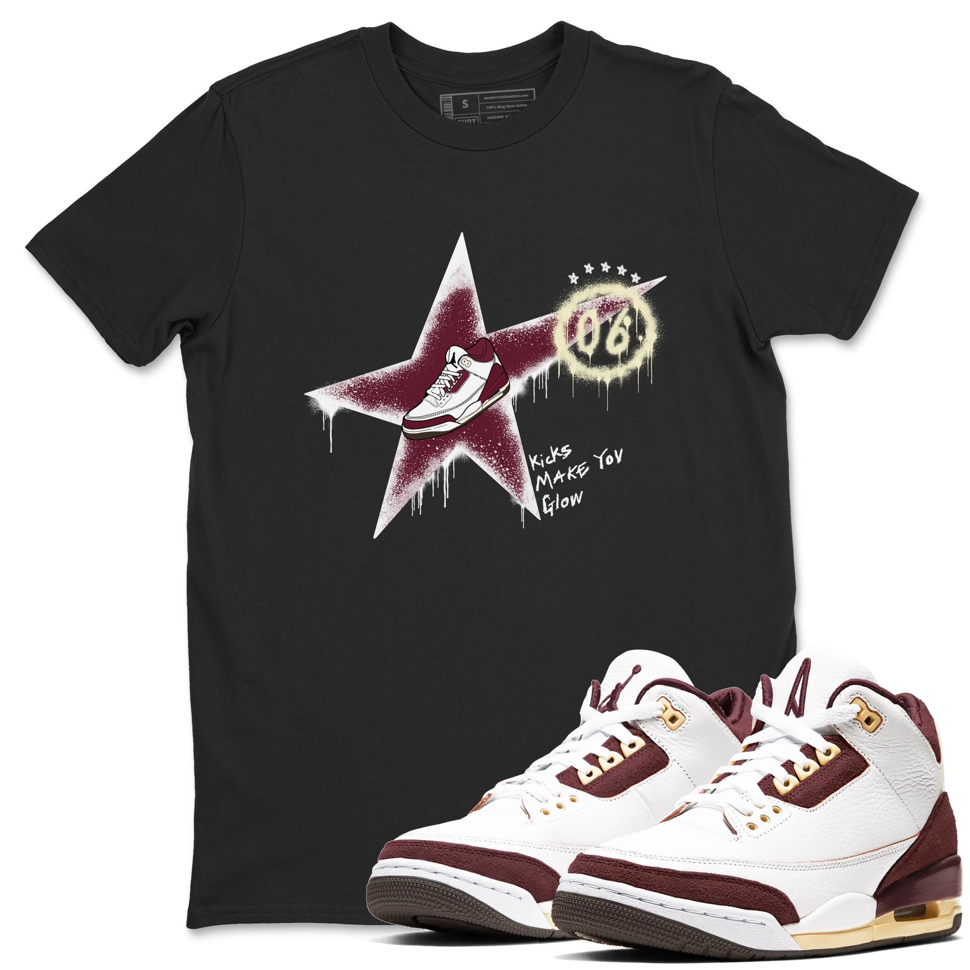 3s A Ma Maniere x Burgundy Crush shirts to match jordans Kicks Make You Glow sneaker match teesA Ma Maniére x Air Jordan 3 "Burgundy Crush" SNRT Sneaker Tees streetwear brand Black 1 unisex cotton tee