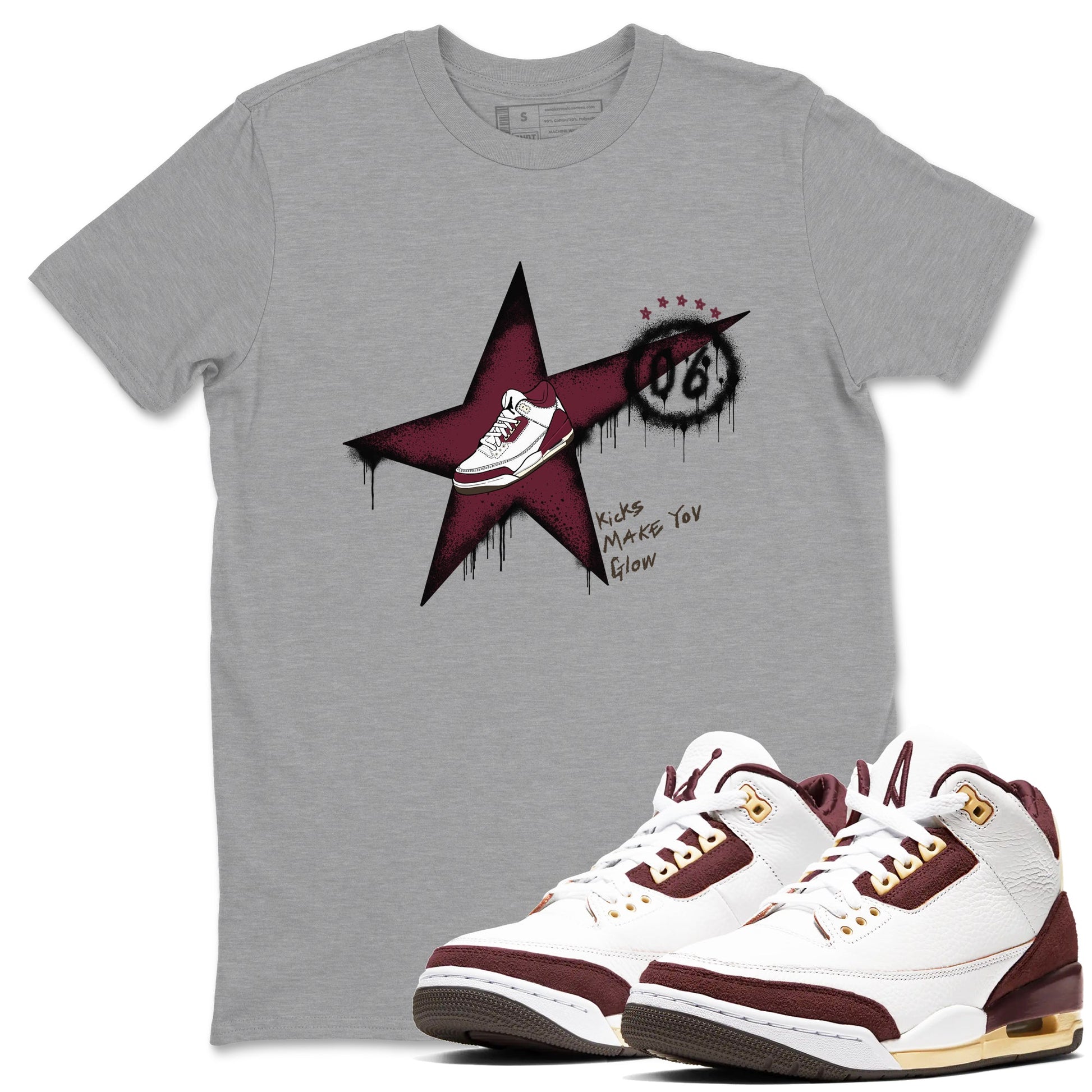 3s A Ma Maniere x Burgundy Crush shirts to match jordans Kicks Make You Glow sneaker match teesA Ma Maniére x Air Jordan 3 "Burgundy Crush" SNRT Sneaker Tees streetwear brand Heather Grey 1 unisex cotton tee