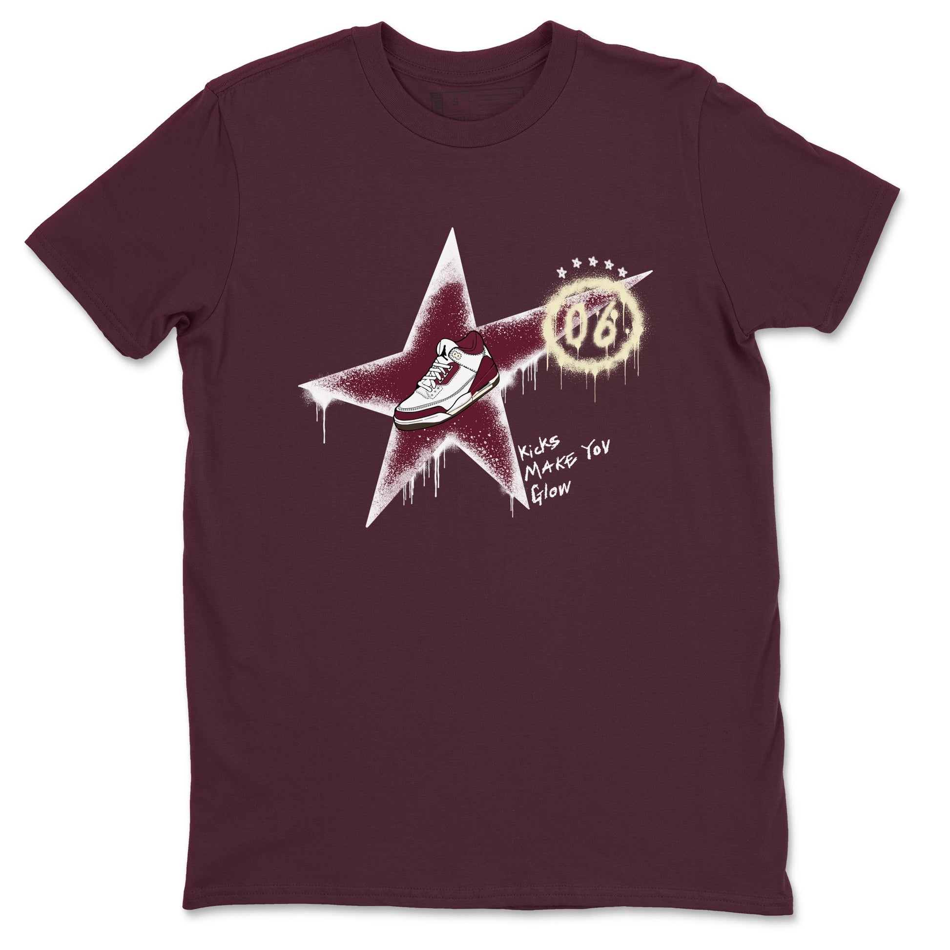 3s A Ma Maniere x Burgundy Crush shirts to match jordans Kicks Make You Glow sneaker match teesA Ma Maniére x Air Jordan 3 "Burgundy Crush" SNRT Sneaker Tees streetwear brand Maroon 2 unisex cotton tee