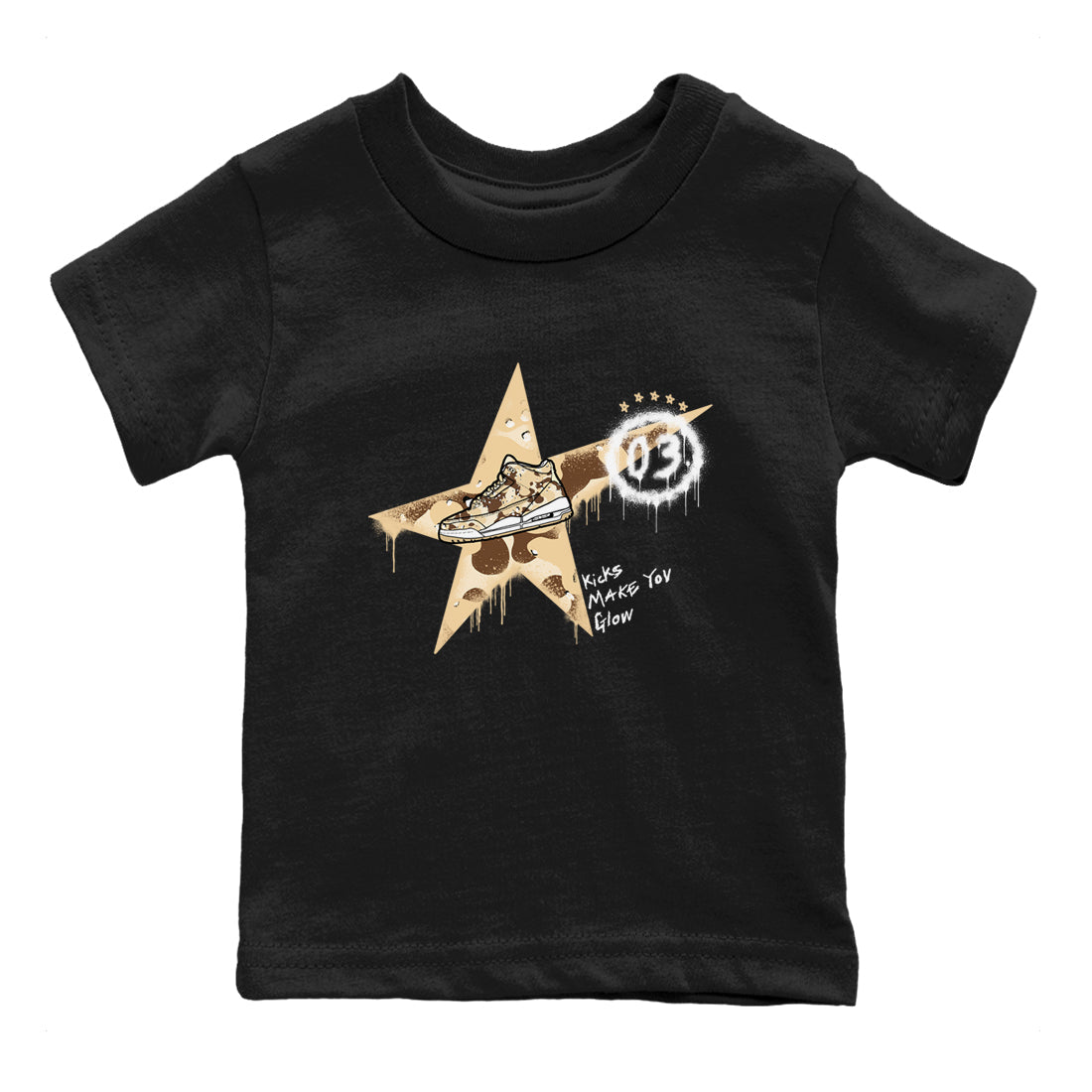 AJ3 Desert Camo shirts to match jordans Kicks Make You Glow sneaker match tees Air Jordan 3 Desert Camo SNRT Sneaker Tees streetwear brand Baby and Youth Black 2 cotton tee
