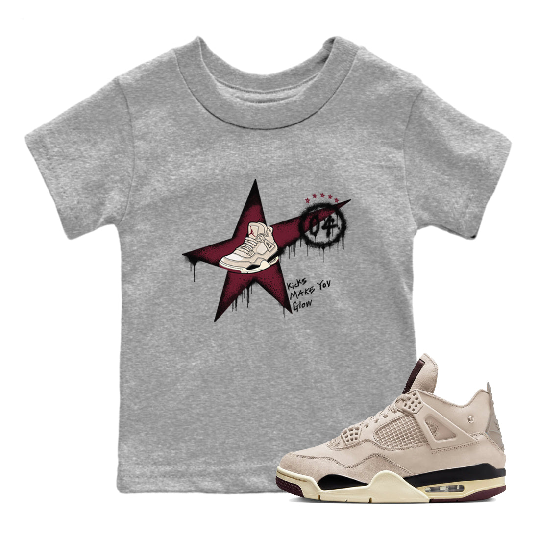 4s A Ma Maniere x Fossil Stone shirts to match jordans Kicks Make You Glow sneaker match tees 4s A Ma Maniere x Fossil Stone match shoes to clothes SNRT Sneaker Tees Youth Baby Heather Grey 1 tee