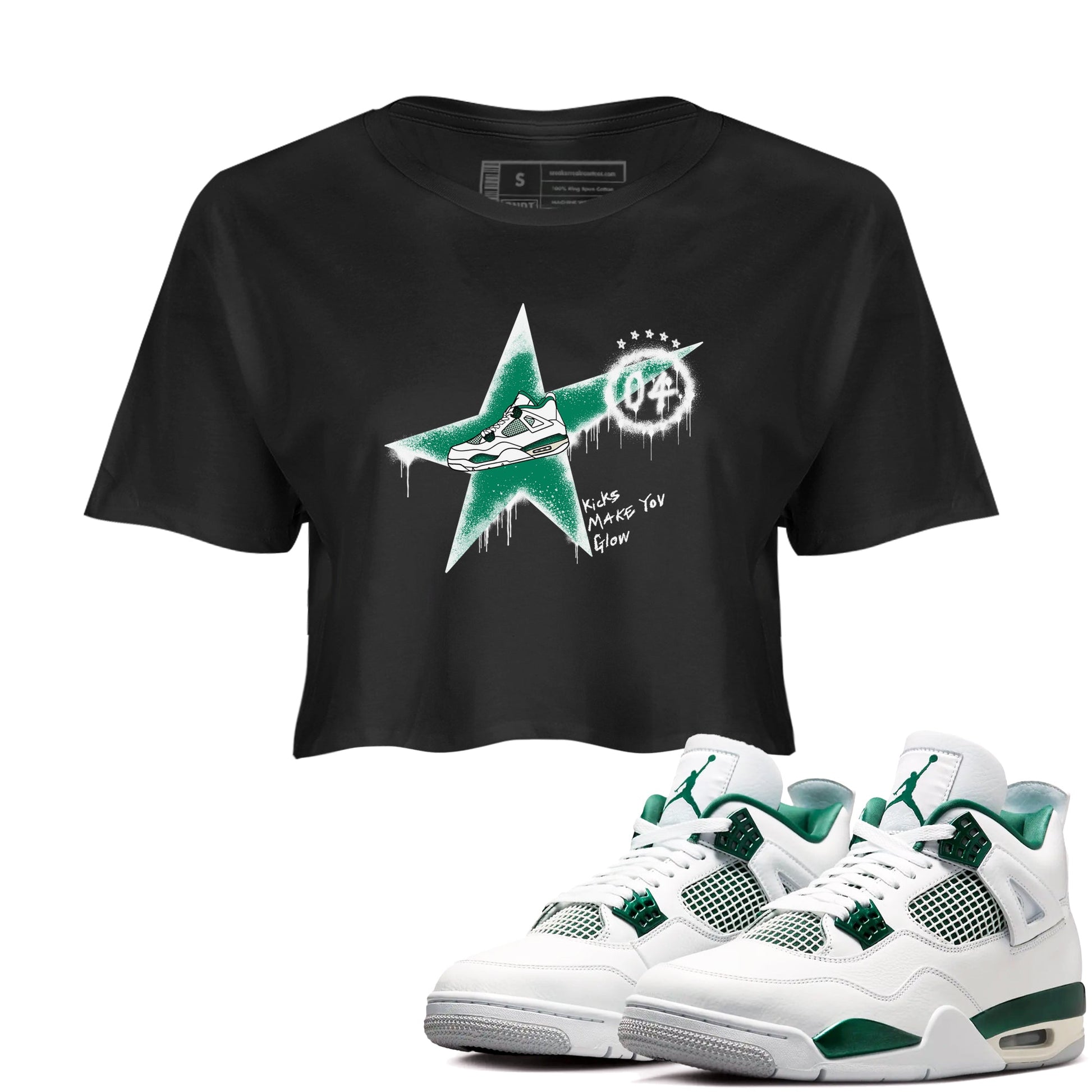 4s Oxidized Green shirts to match jordans Kicks Make You Glow sneaker match tees Air Jordan 4 Oxidized Green SNRT Sneaker Tees streetwear brand Black 1 crop tee