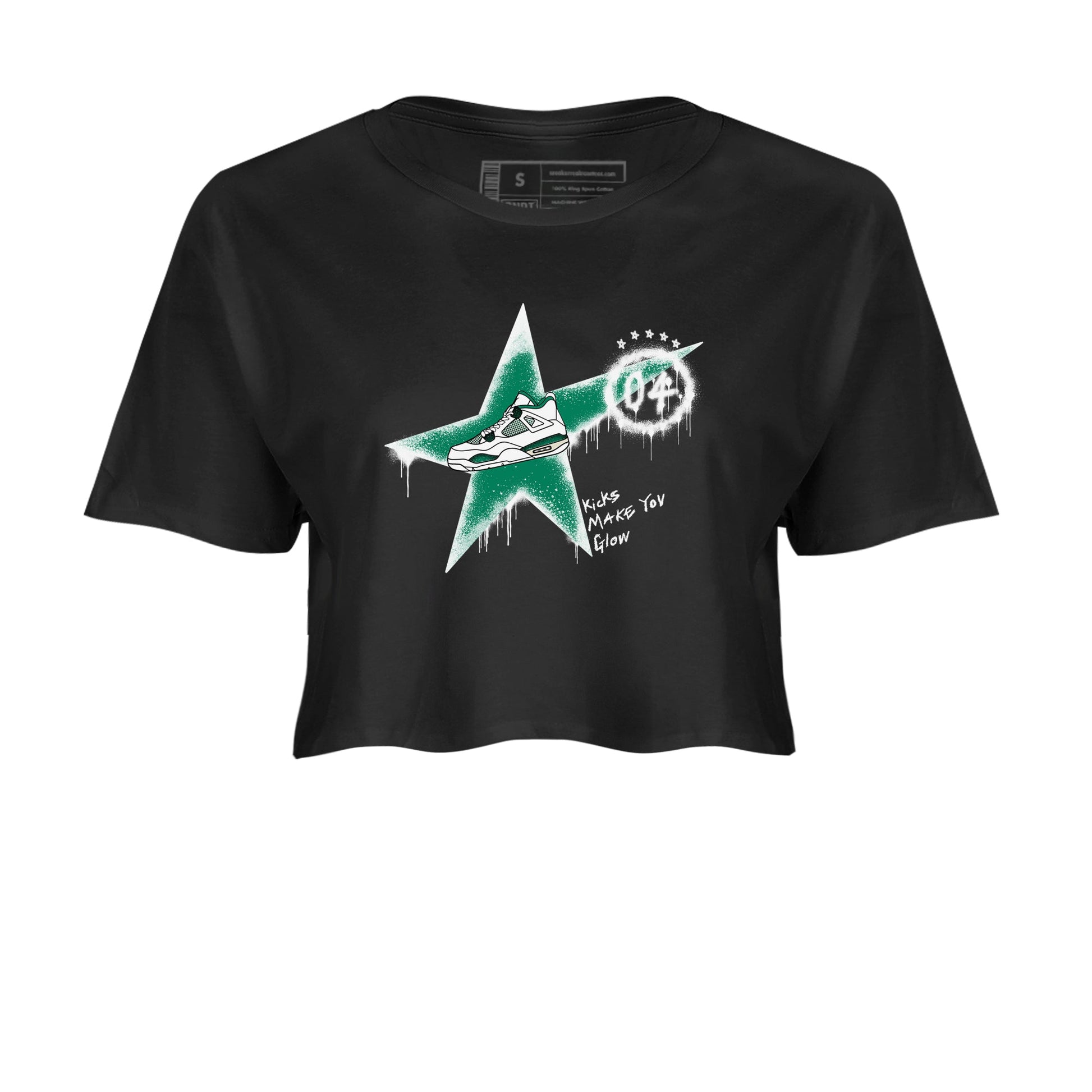 4s Oxidized Green shirts to match jordans Kicks Make You Glow sneaker match tees Air Jordan 4 Oxidized Green SNRT Sneaker Tees streetwear brand Black 2 crop tee