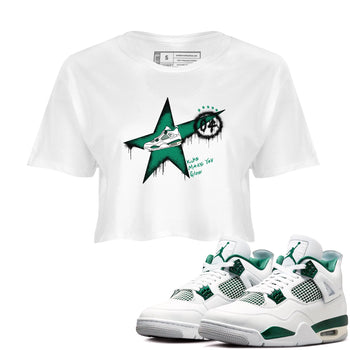 4s Oxidized Green shirts to match jordans Kicks Make You Glow sneaker match tees Air Jordan 4 Oxidized Green SNRT Sneaker Tees streetwear brand White 1 crop tee