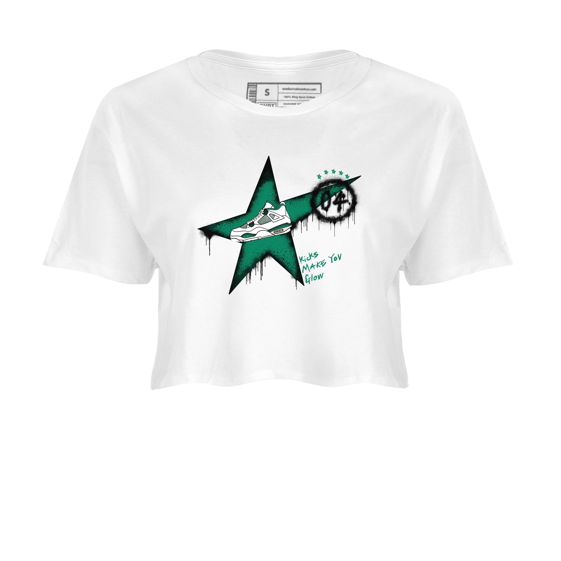 4s Oxidized Green shirts to match jordans Kicks Make You Glow sneaker match tees Air Jordan 4 Oxidized Green SNRT Sneaker Tees streetwear brand White 2 crop tee