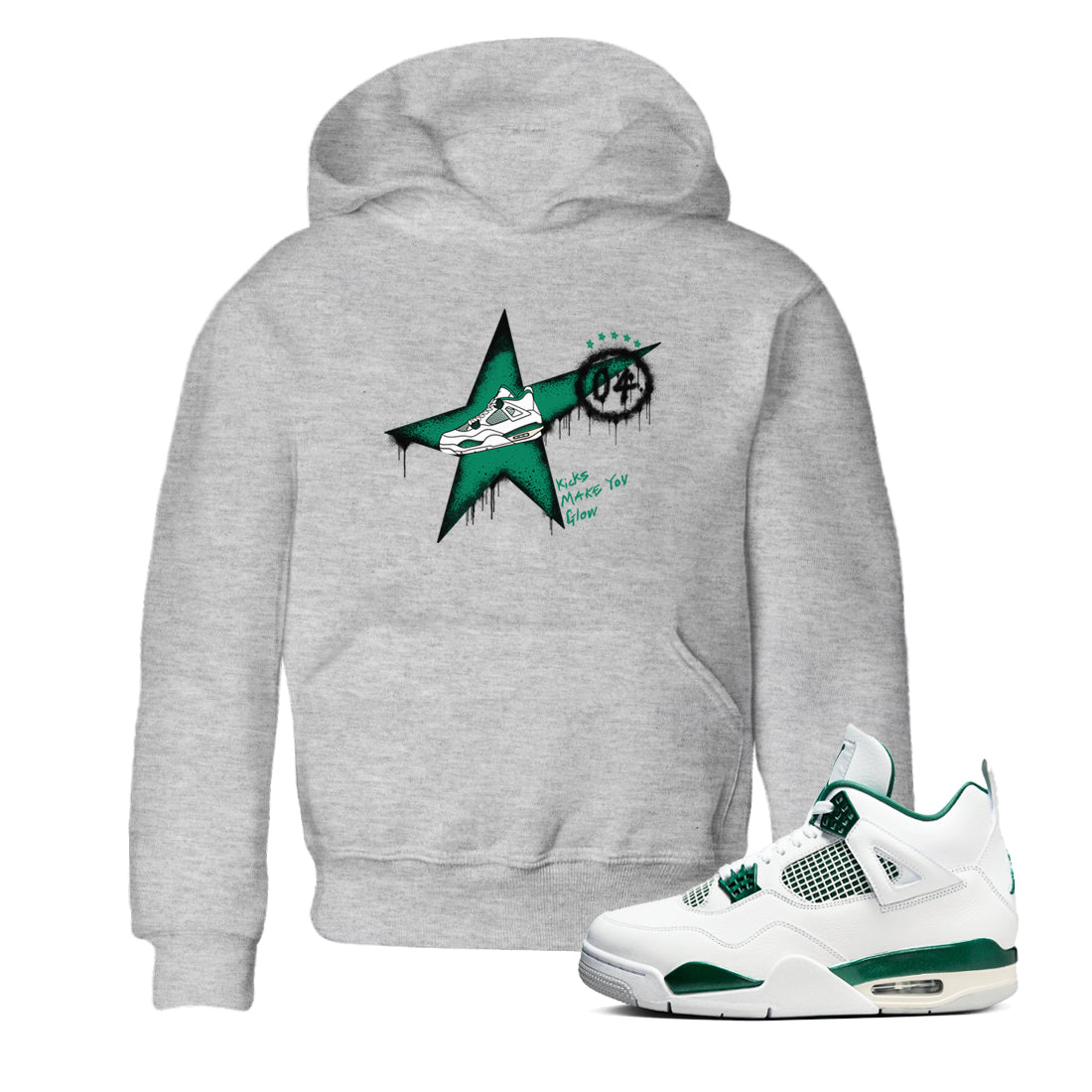 4s Oxidized Green shirts to match jordans Kicks Make You Glow sneaker match tees Air Jordan 4 Oxidized Green SNRT Sneaker Tees streetwear brand Baby and Youth Heather Grey 1 cotton tee