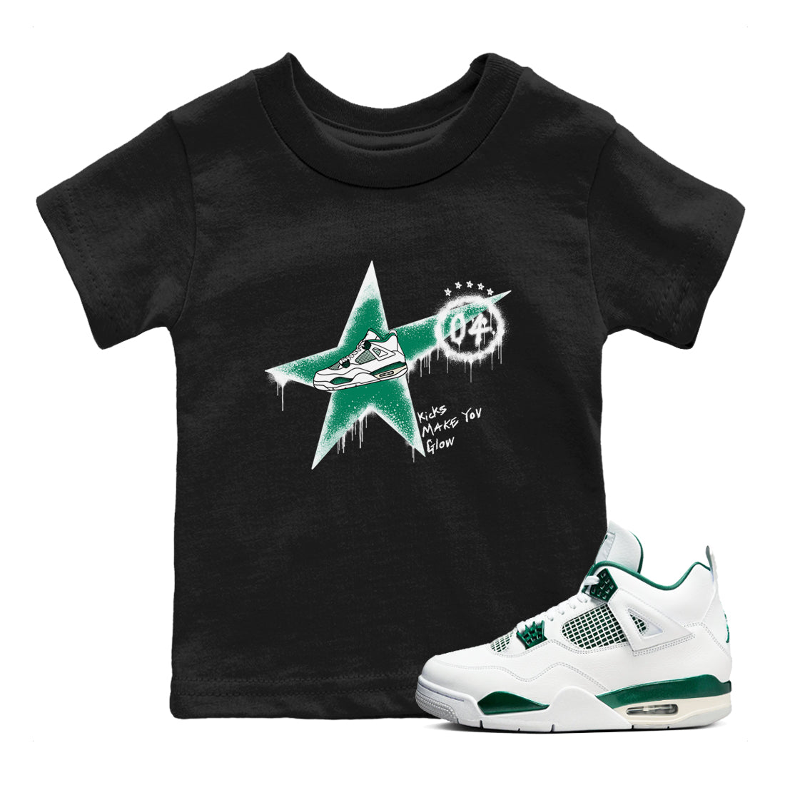 4s Oxidized Green shirts to match jordans Kicks Make You Glow sneaker match tees Air Jordan 4 Oxidized Green SNRT Sneaker Tees streetwear brand Baby and Youth Black 1 cotton tee