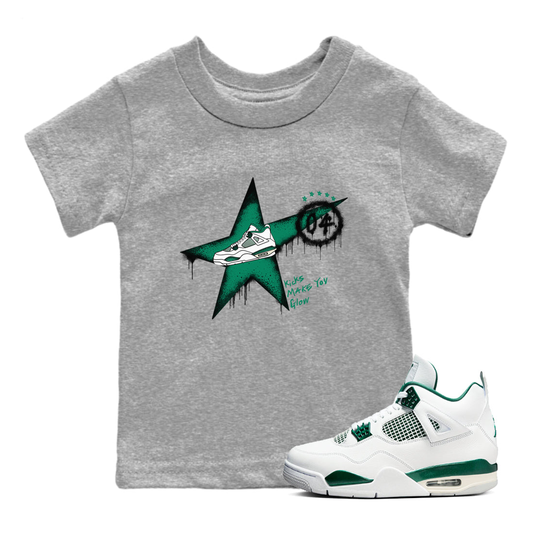 4s Oxidized Green shirts to match jordans Kicks Make You Glow sneaker match tees Air Jordan 4 Oxidized Green SNRT Sneaker Tees streetwear brand Baby and Youth Heather Grey 1 cotton tee