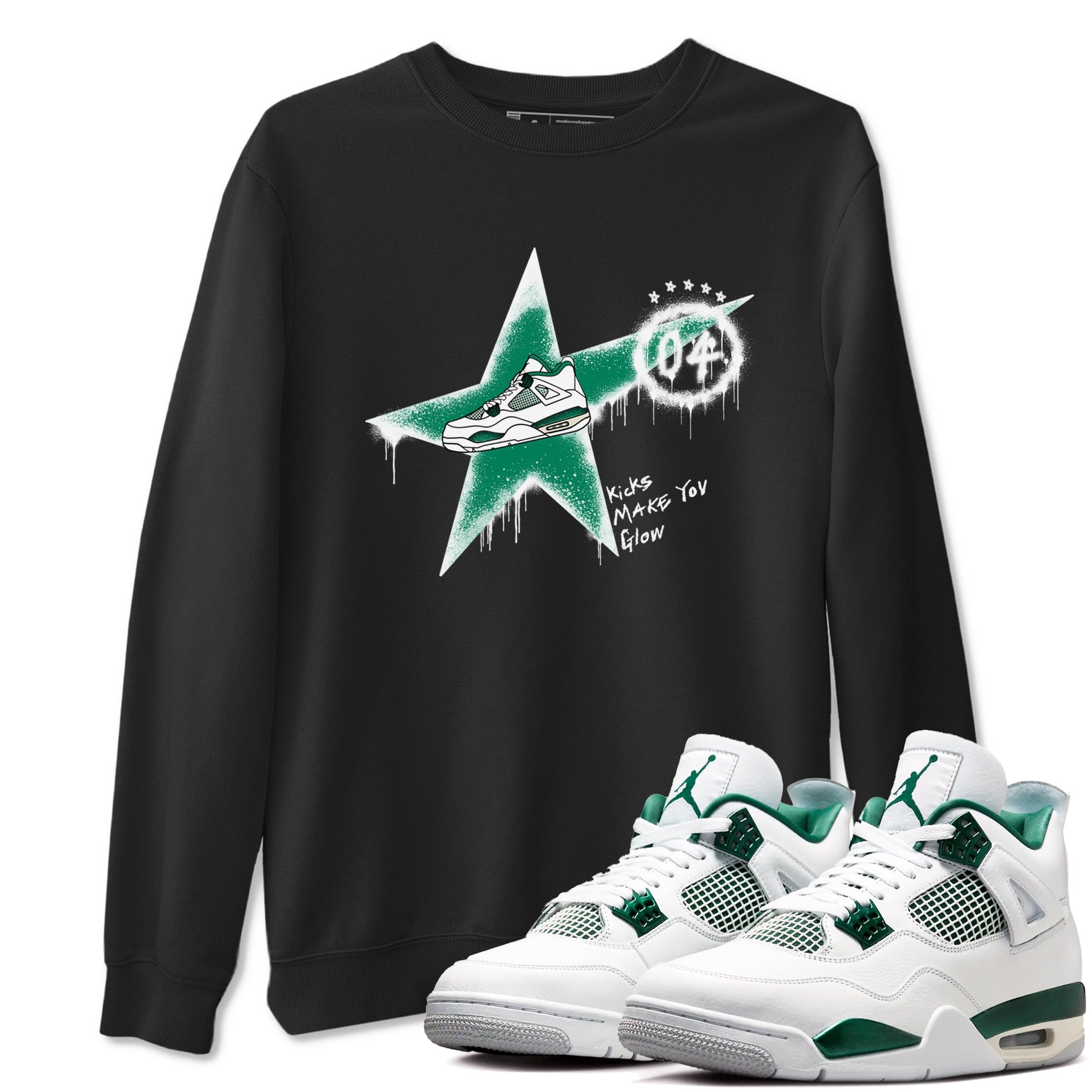 4s Oxidized Green shirts to match jordans Kicks Make You Glow sneaker match tees Air Jordan 4 Oxidized Green SNRT Sneaker Tees streetwear brand Black 1 unisex cotton tee