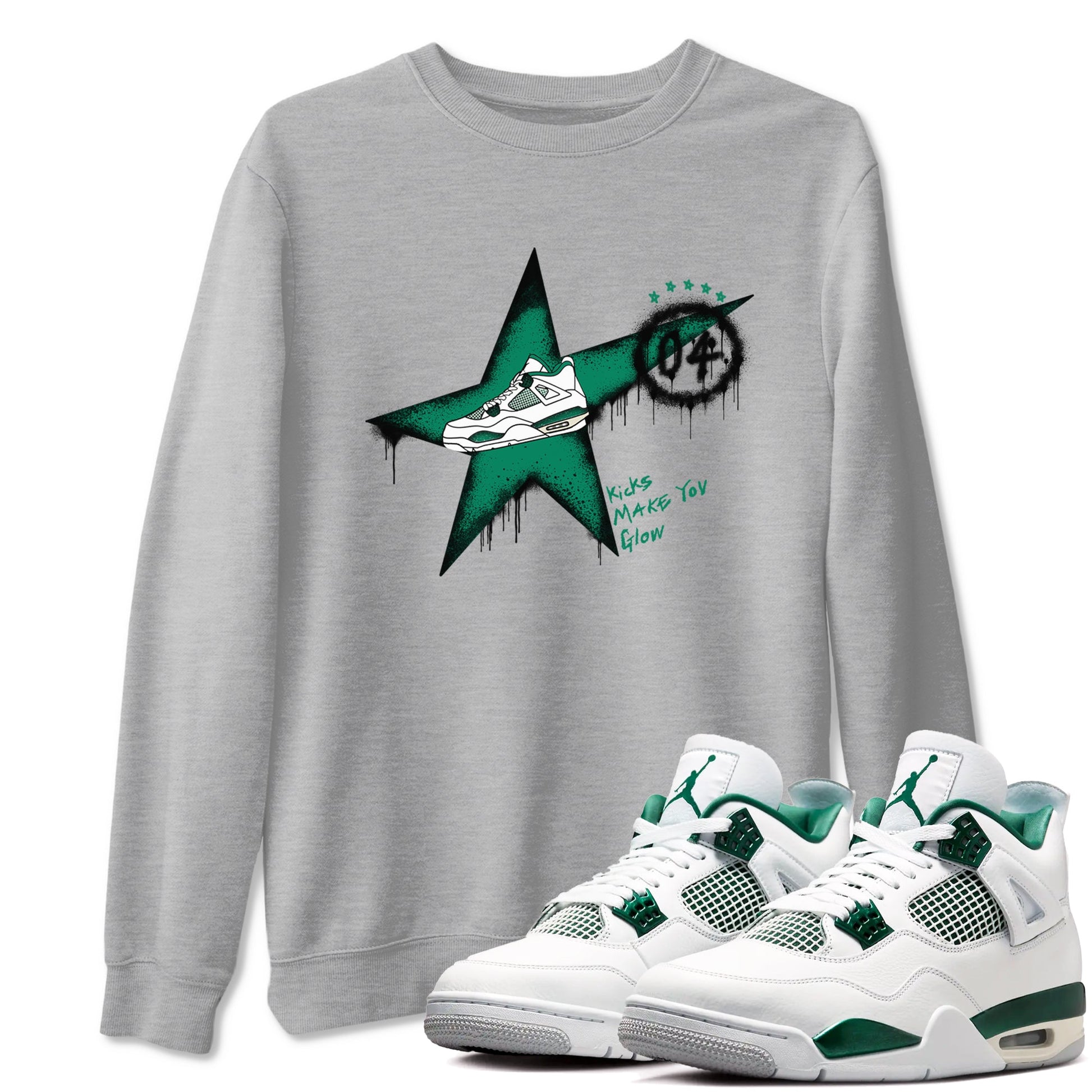 4s Oxidized Green shirts to match jordans Kicks Make You Glow sneaker match tees Air Jordan 4 Oxidized Green SNRT Sneaker Tees streetwear brand Heather Grey 1 unisex cotton tee