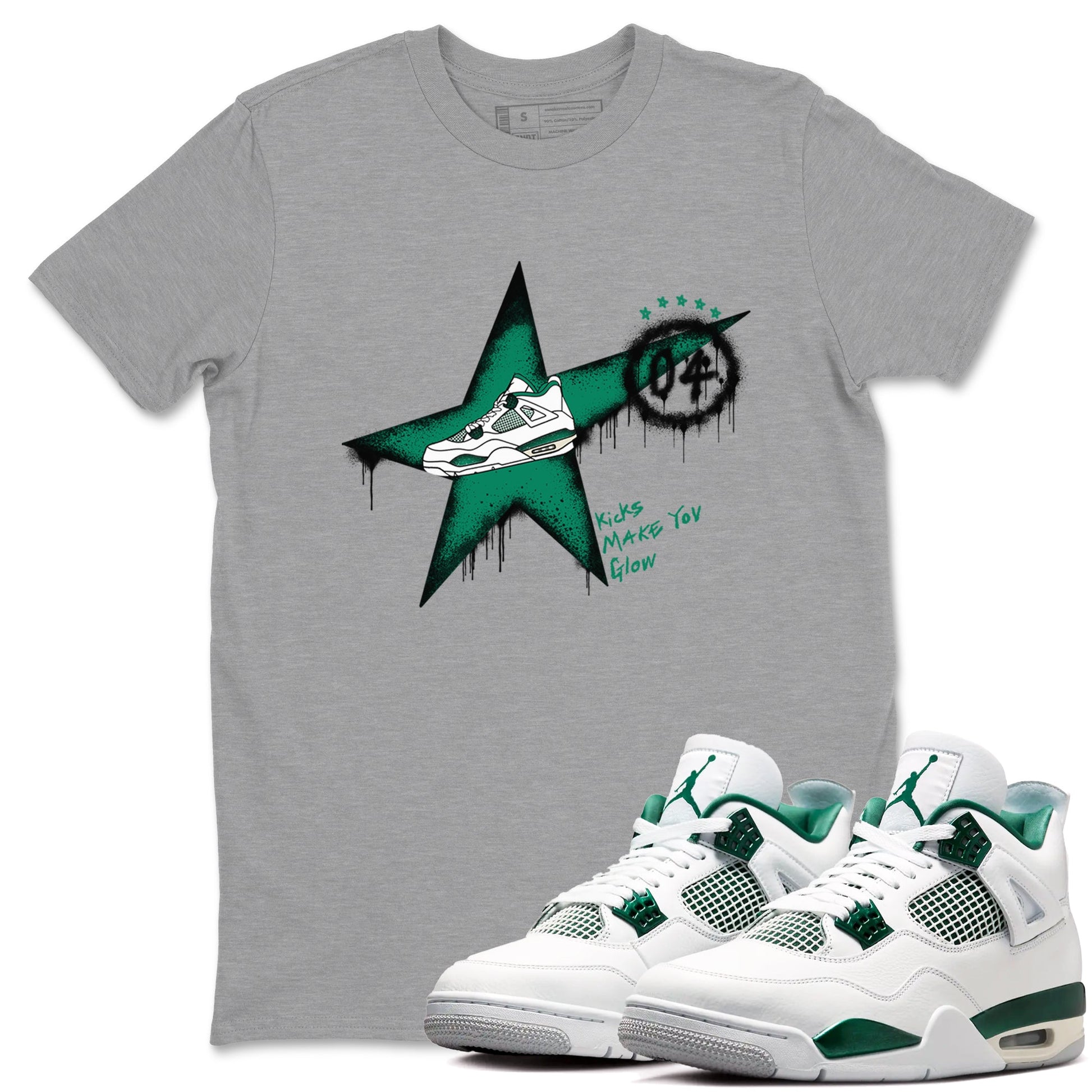 4s Oxidized Green shirts to match jordans Kicks Make You Glow sneaker match tees Air Jordan 4 Oxidized Green SNRT Sneaker Tees streetwear brand Heather Grey 1 unisex cotton tee