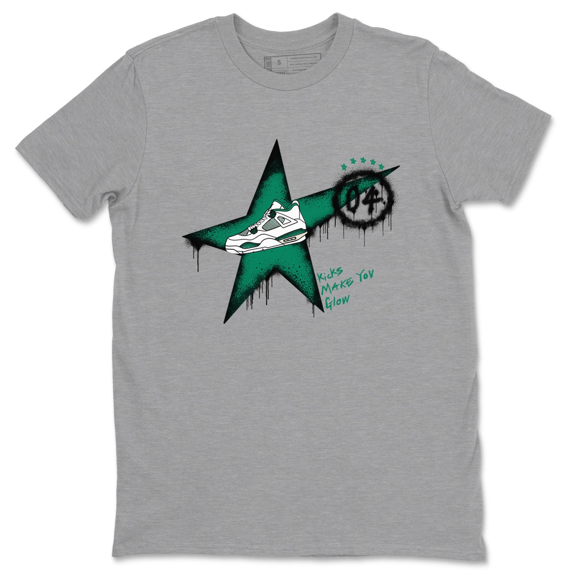 4s Oxidized Green shirts to match jordans Kicks Make You Glow sneaker match tees Air Jordan 4 Oxidized Green SNRT Sneaker Tees streetwear brand Heather Grey 2 unisex cotton tee