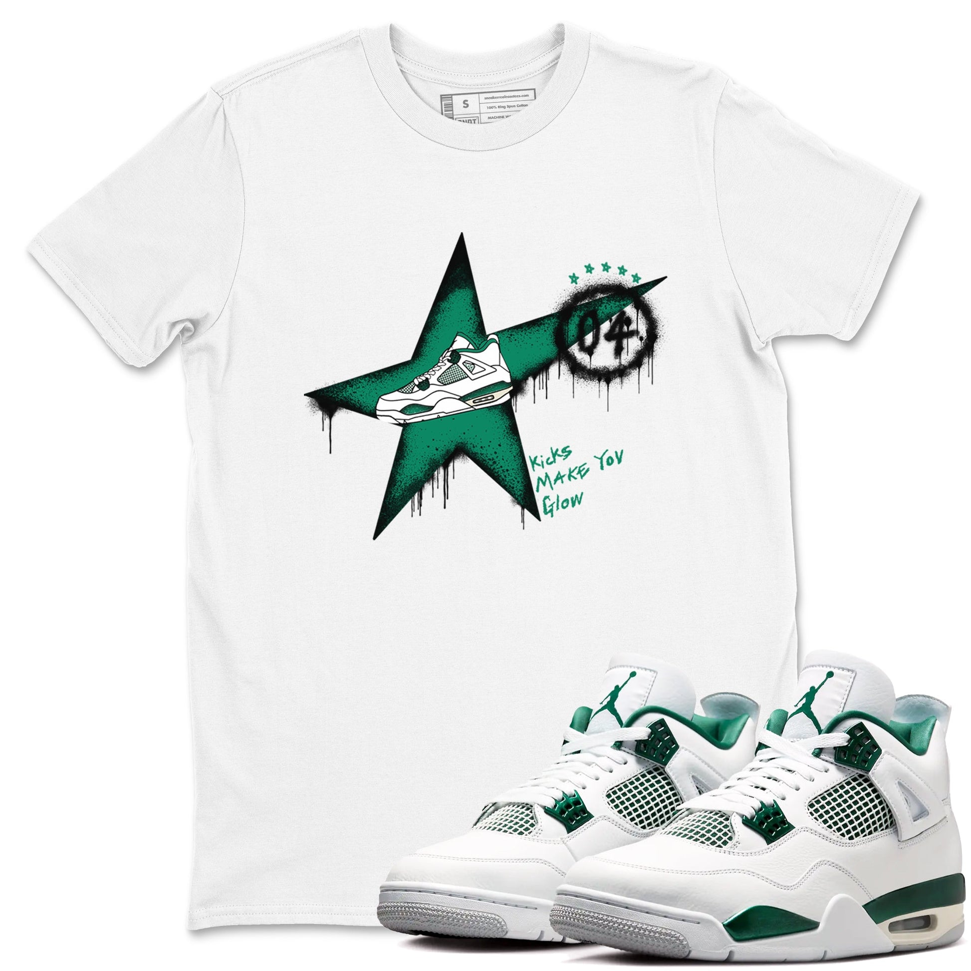 4s Oxidized Green shirts to match jordans Kicks Make You Glow sneaker match tees Air Jordan 4 Oxidized Green SNRT Sneaker Tees streetwear brand White 1 unisex cotton tee