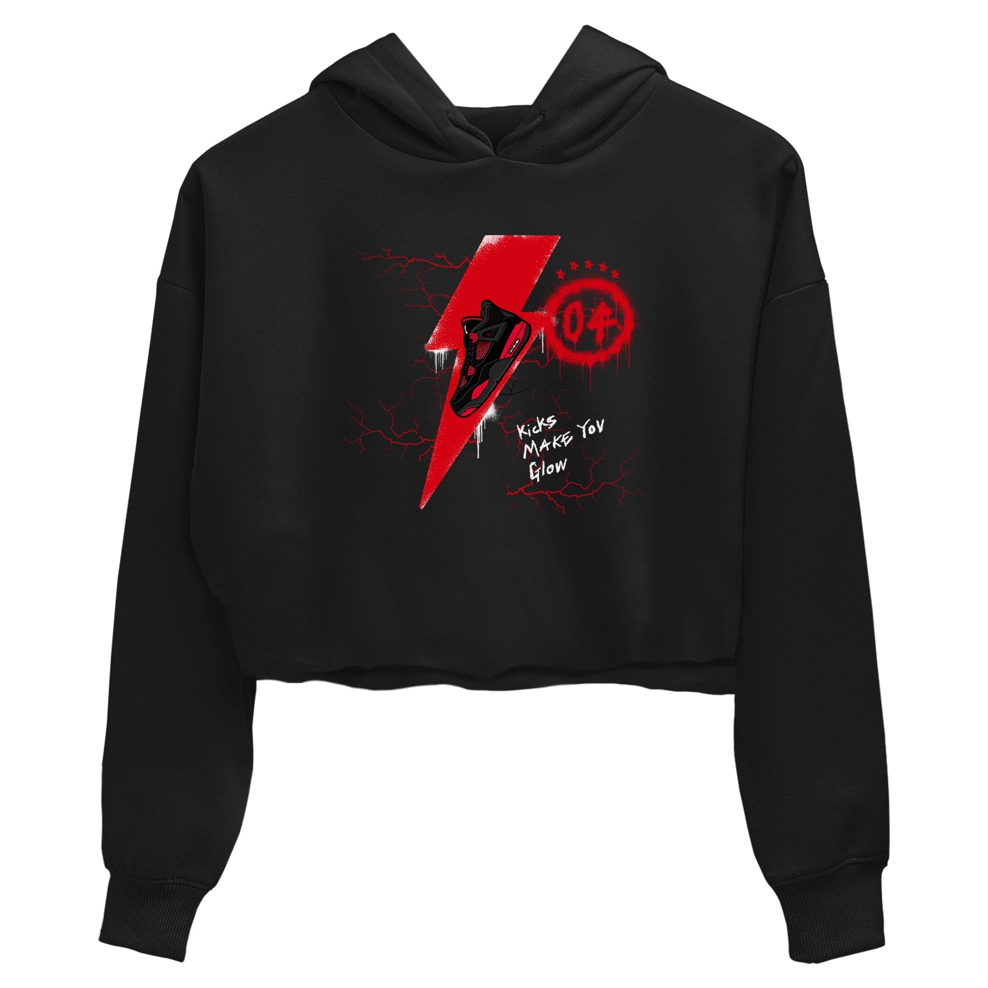 4s Red Thunder shirts to match jordans Kicks Make You Glow sneaker match tees Air Jordan 4 Red Thunder SNRT Sneaker Tees streetwear brand Black 2 crop tee