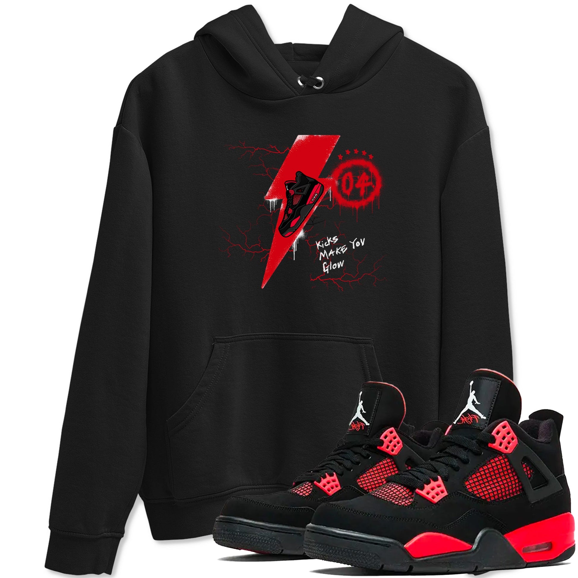 4s Red Thunder shirts to match jordans Kicks Make You Glow sneaker match tees Air Jordan 4 Red Thunder SNRT Sneaker Tees streetwear brand Black 1 unisex cotton tee