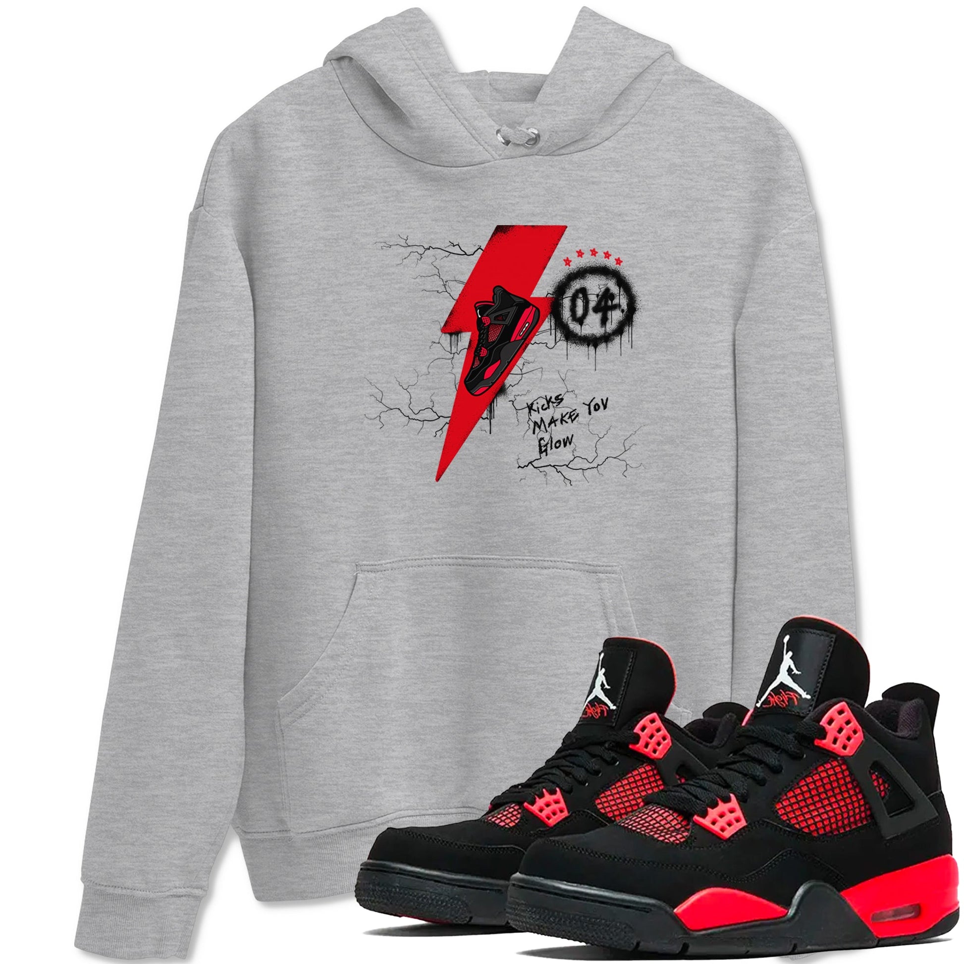 4s Red Thunder shirts to match jordans Kicks Make You Glow sneaker match tees Air Jordan 4 Red Thunder SNRT Sneaker Tees streetwear brand Heather Grey 1 unisex cotton tee