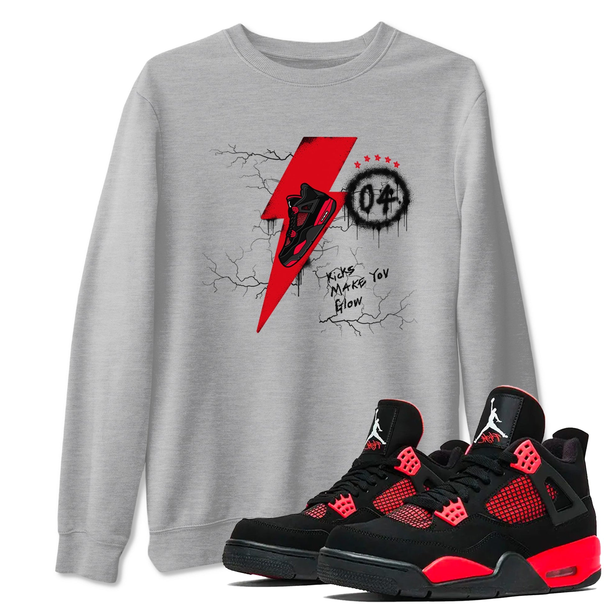 4s Red Thunder shirts to match jordans Kicks Make You Glow sneaker match tees Air Jordan 4 Red Thunder SNRT Sneaker Tees streetwear brand Heather Grey 1 unisex cotton tee