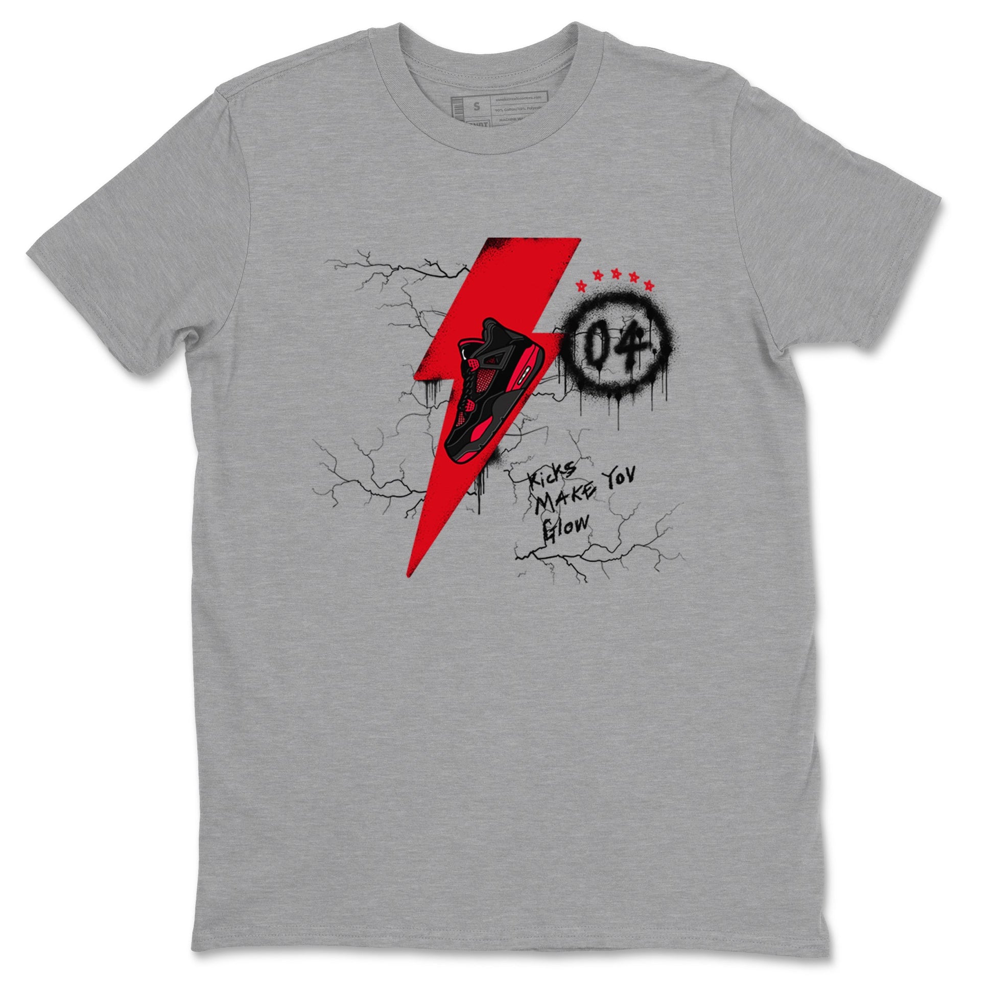 4s Red Thunder shirts to match jordans Kicks Make You Glow sneaker match tees Air Jordan 4 Red Thunder SNRT Sneaker Tees streetwear brand Heather Grey 2 unisex cotton tee