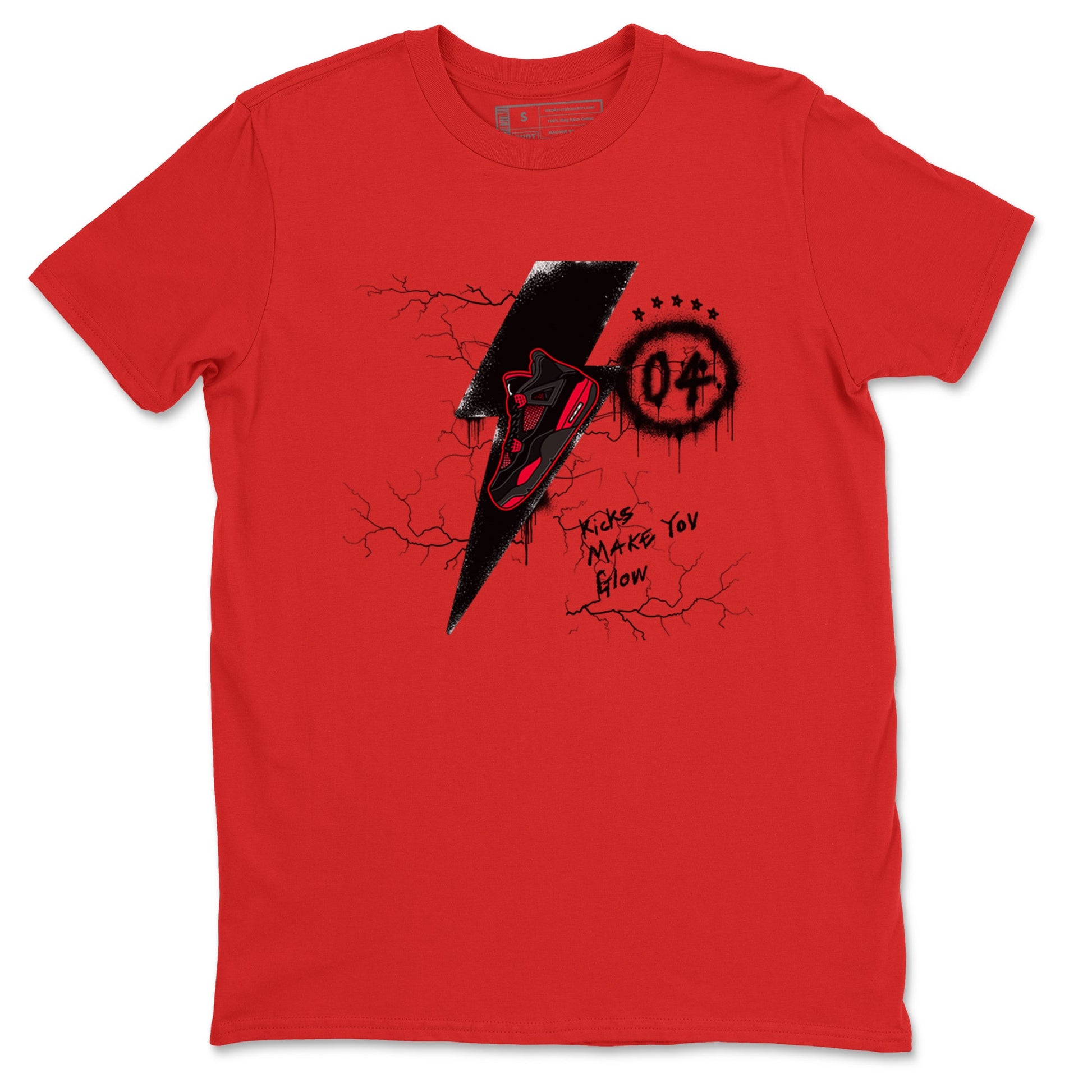 4s Red Thunder shirts to match jordans Kicks Make You Glow sneaker match tees Air Jordan 4 Red Thunder SNRT Sneaker Tees streetwear brand Red 2 unisex cotton tee