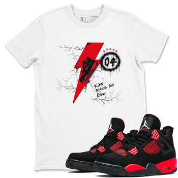 4s Red Thunder shirts to match jordans Kicks Make You Glow sneaker match tees Air Jordan 4 Red Thunder SNRT Sneaker Tees streetwear brand White 1 unisex cotton tee